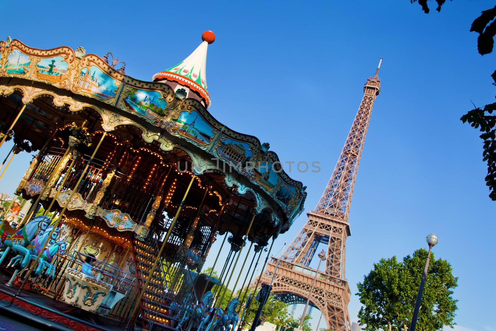 Eiffel Tower and vintage carousel, Paris, France by photocreo