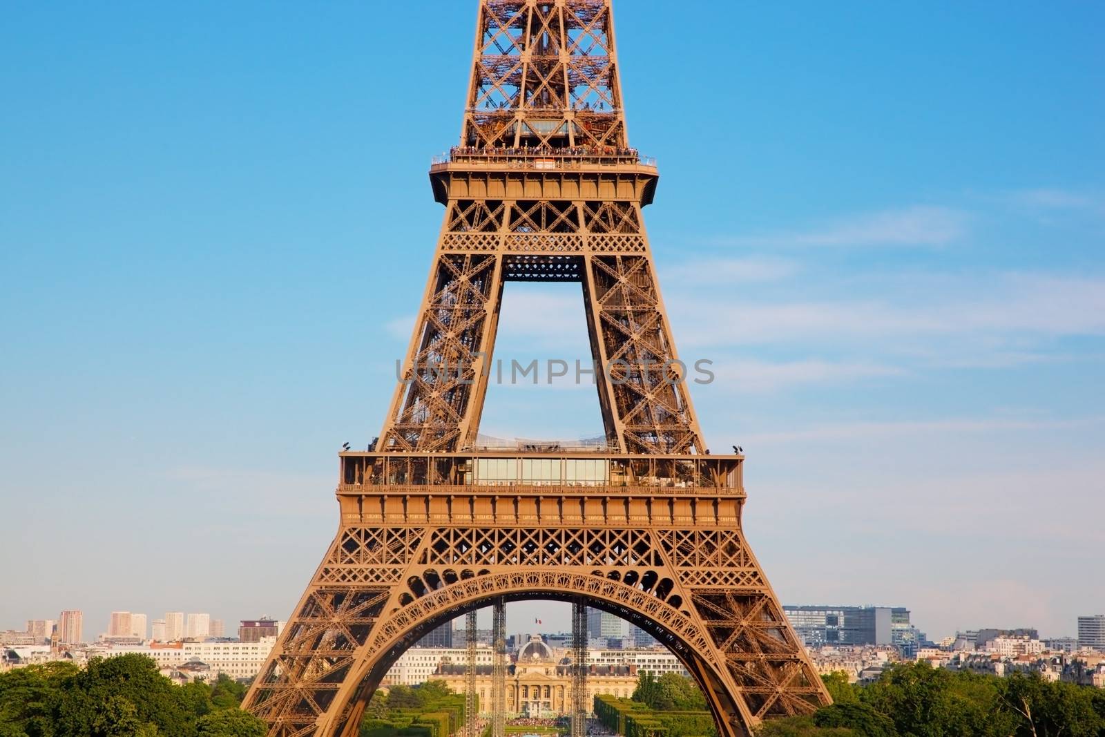 Eiffel Tower middle section, the city in the background, Paris, France