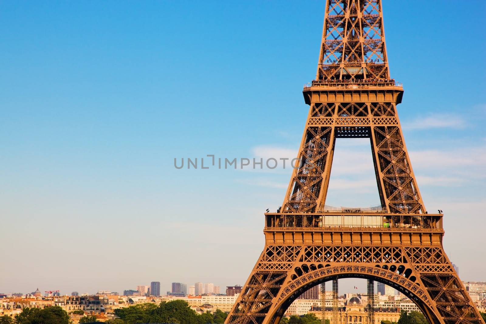 Eiffel Tower middle section, the city in the background, Paris, France