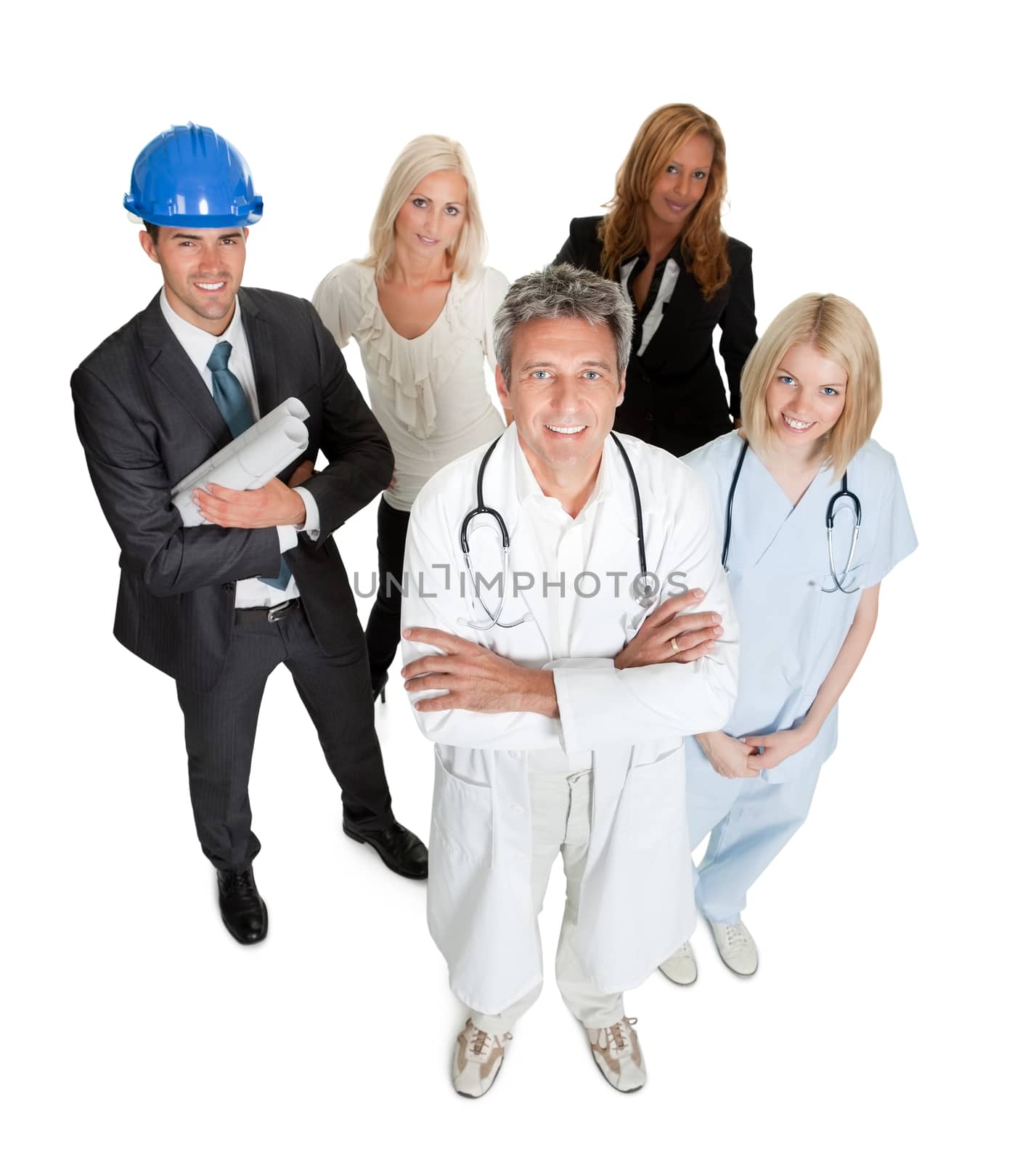 Portrait of a group of professionals isolated on white background