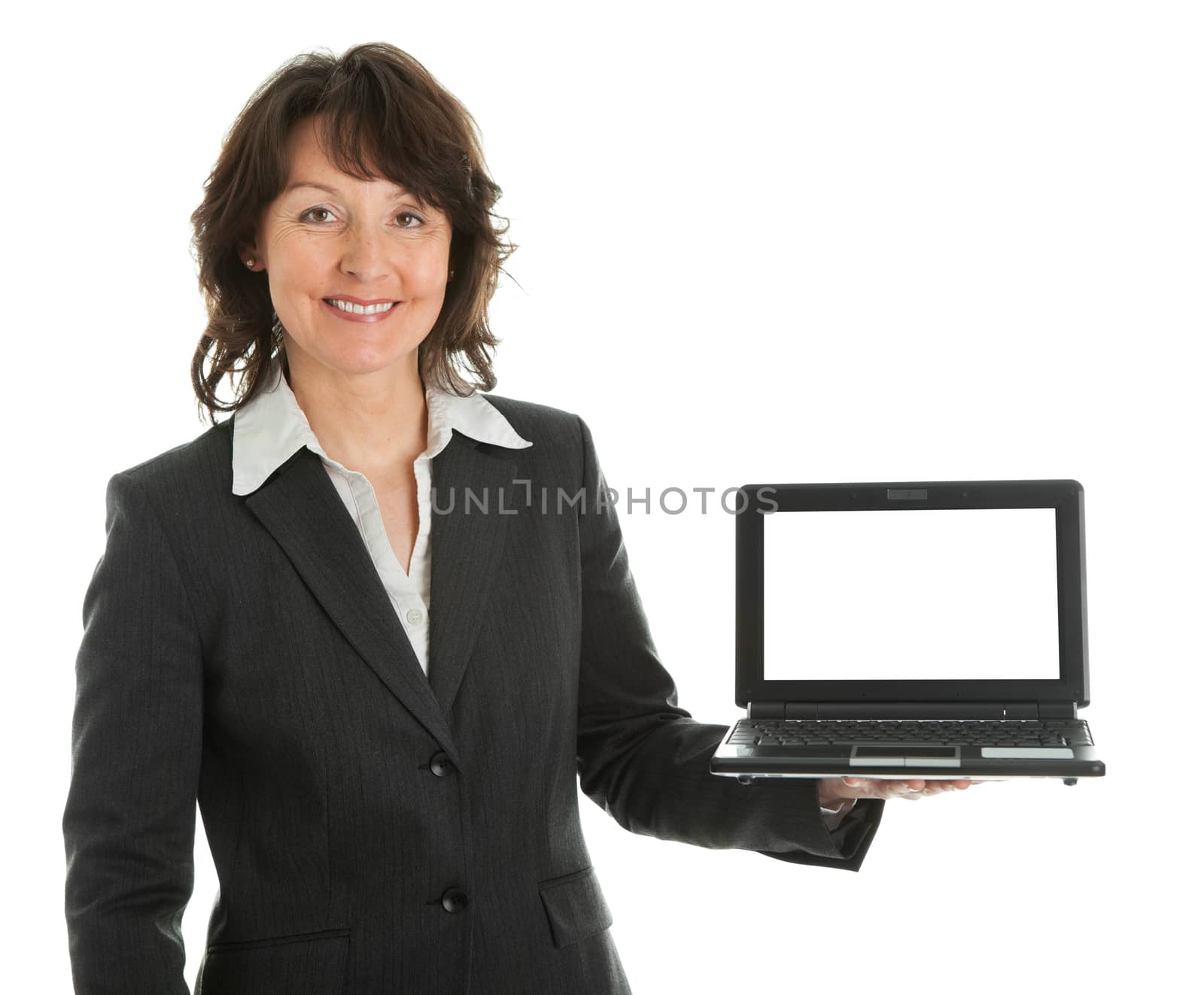 Business woman presenting laptopn by AndreyPopov