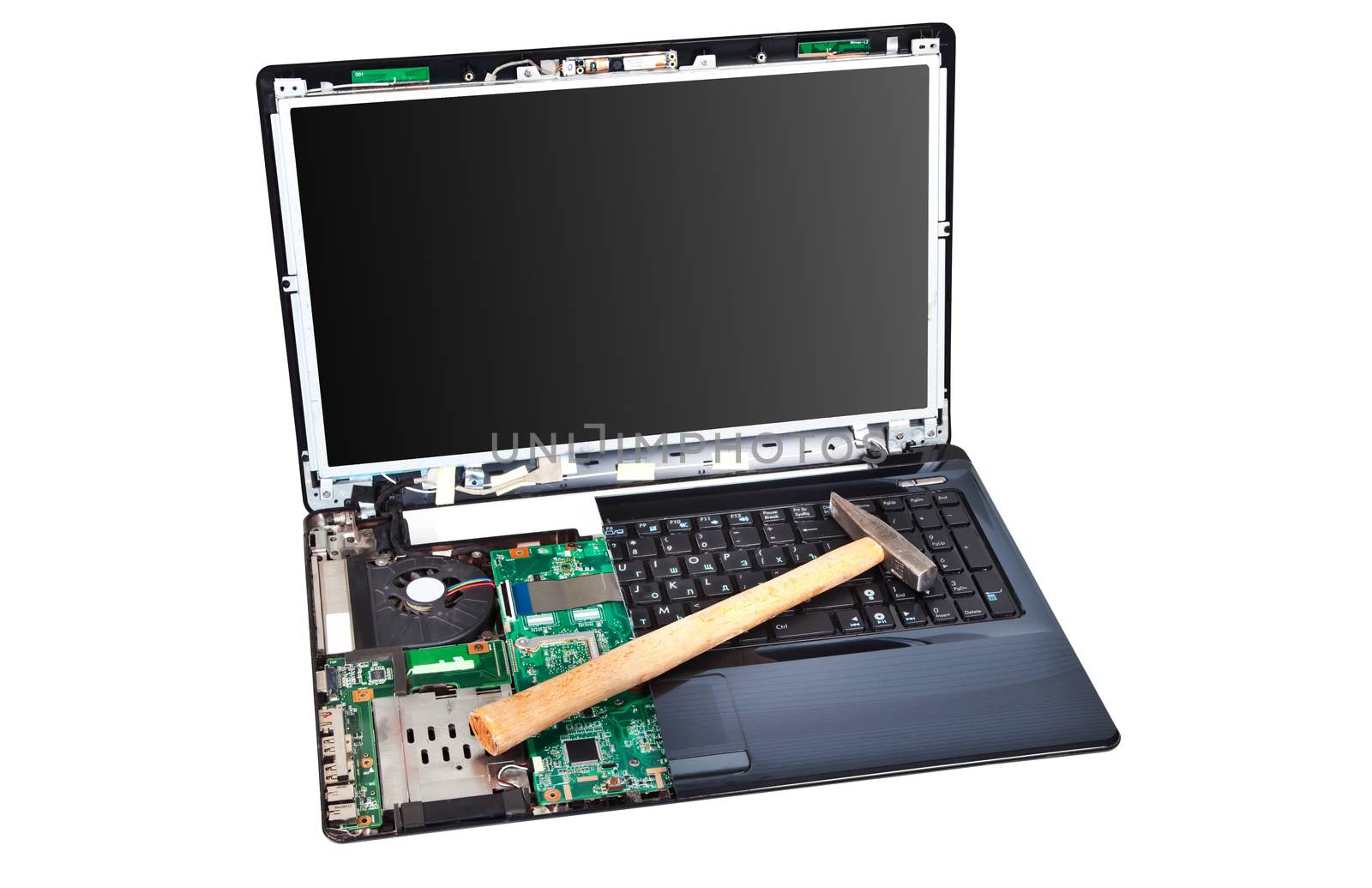 Laptop half disassembled with hummer on it by RawGroup