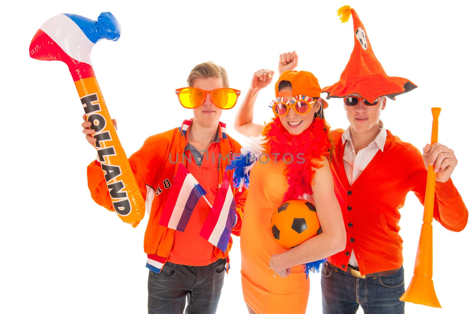 two boys and a girl, the supporters of the dutch soccerteam.