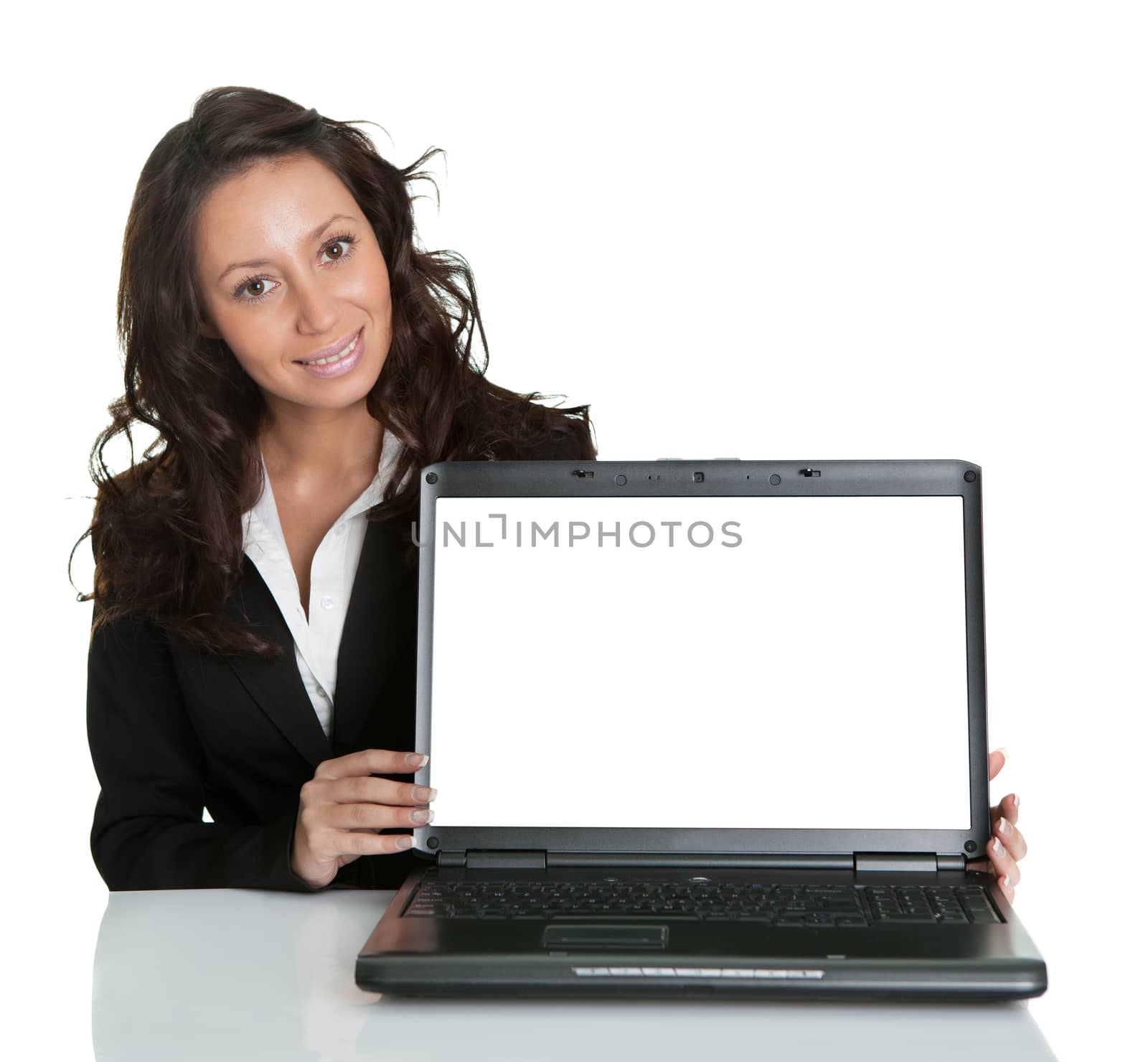 Business woman presenting laptopn by AndreyPopov