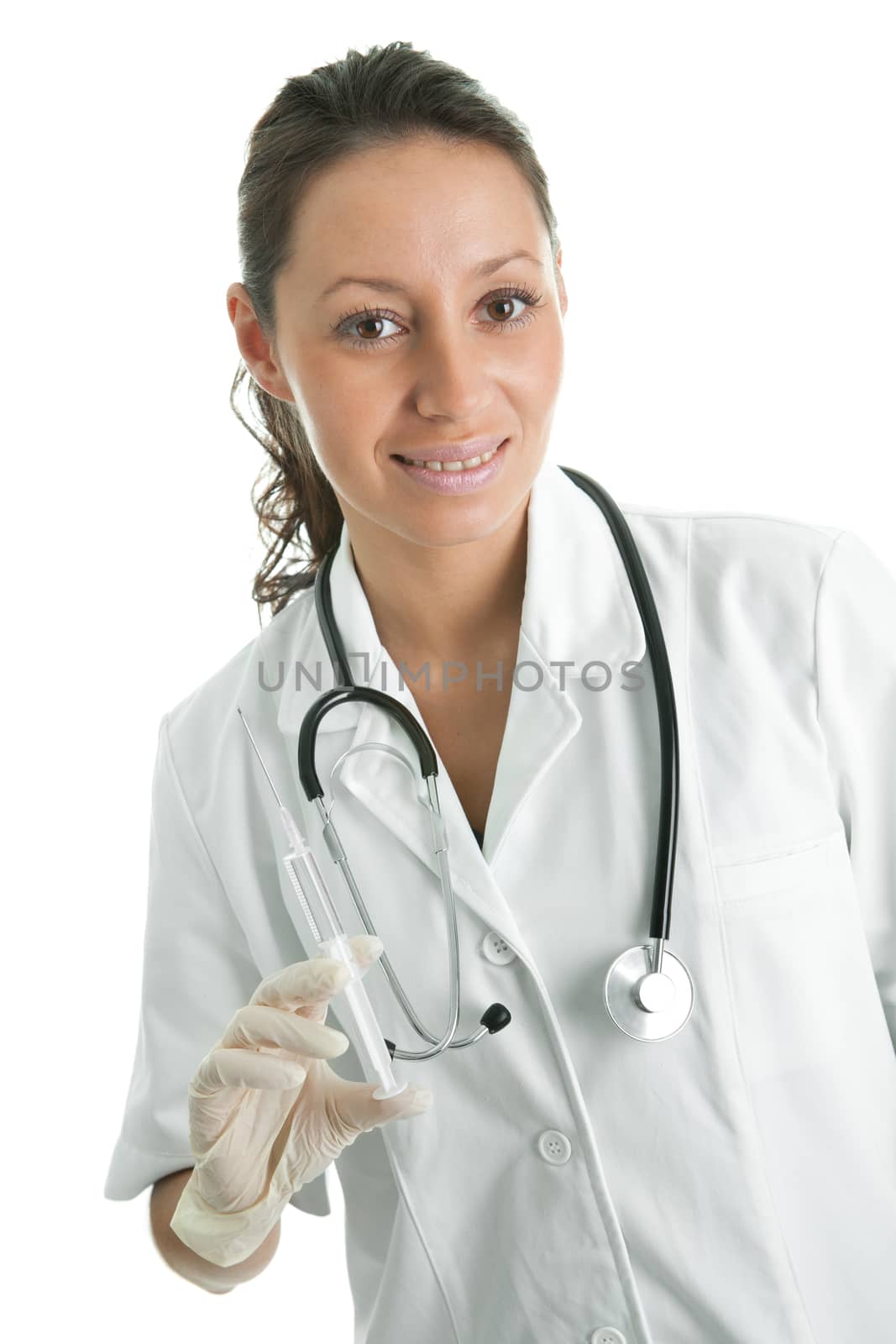 Confident doctor preparing injection. Isoalted on white