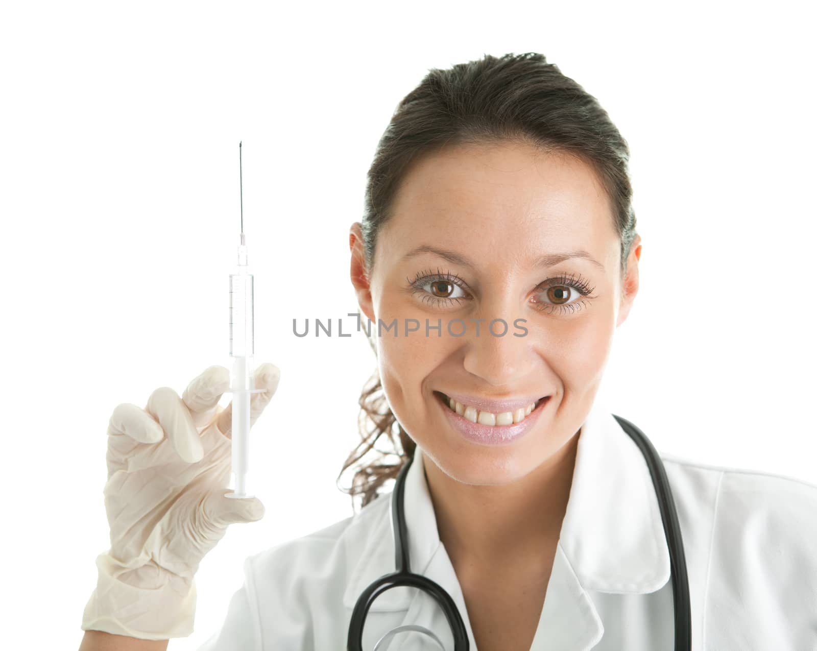 Confident doctor preparing injection. Isoalted on white