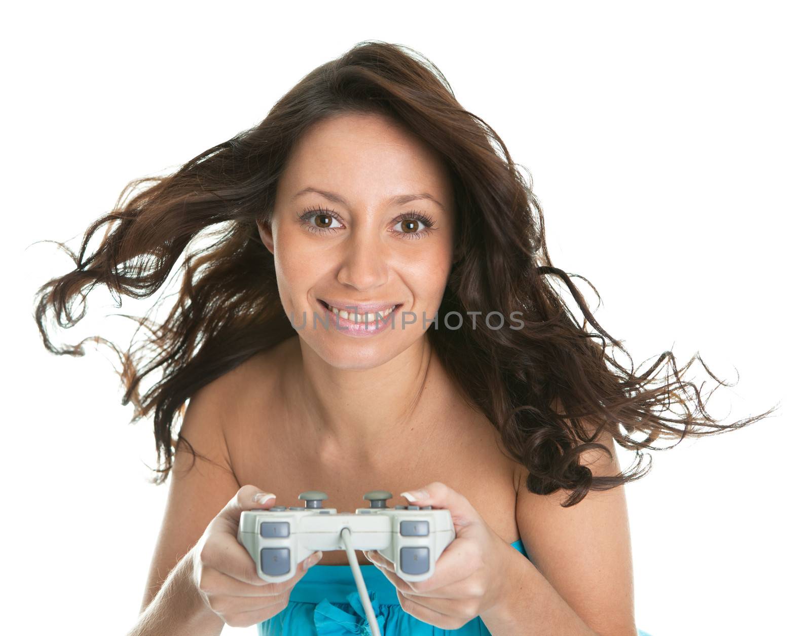 Beautilful young woman playing videogames by AndreyPopov