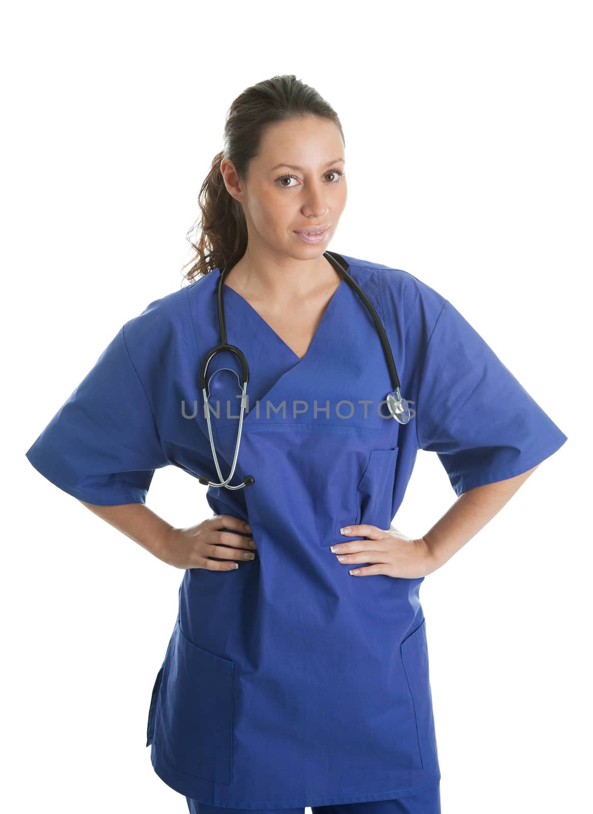 Smiling nurse woman with stethoscope by AndreyPopov