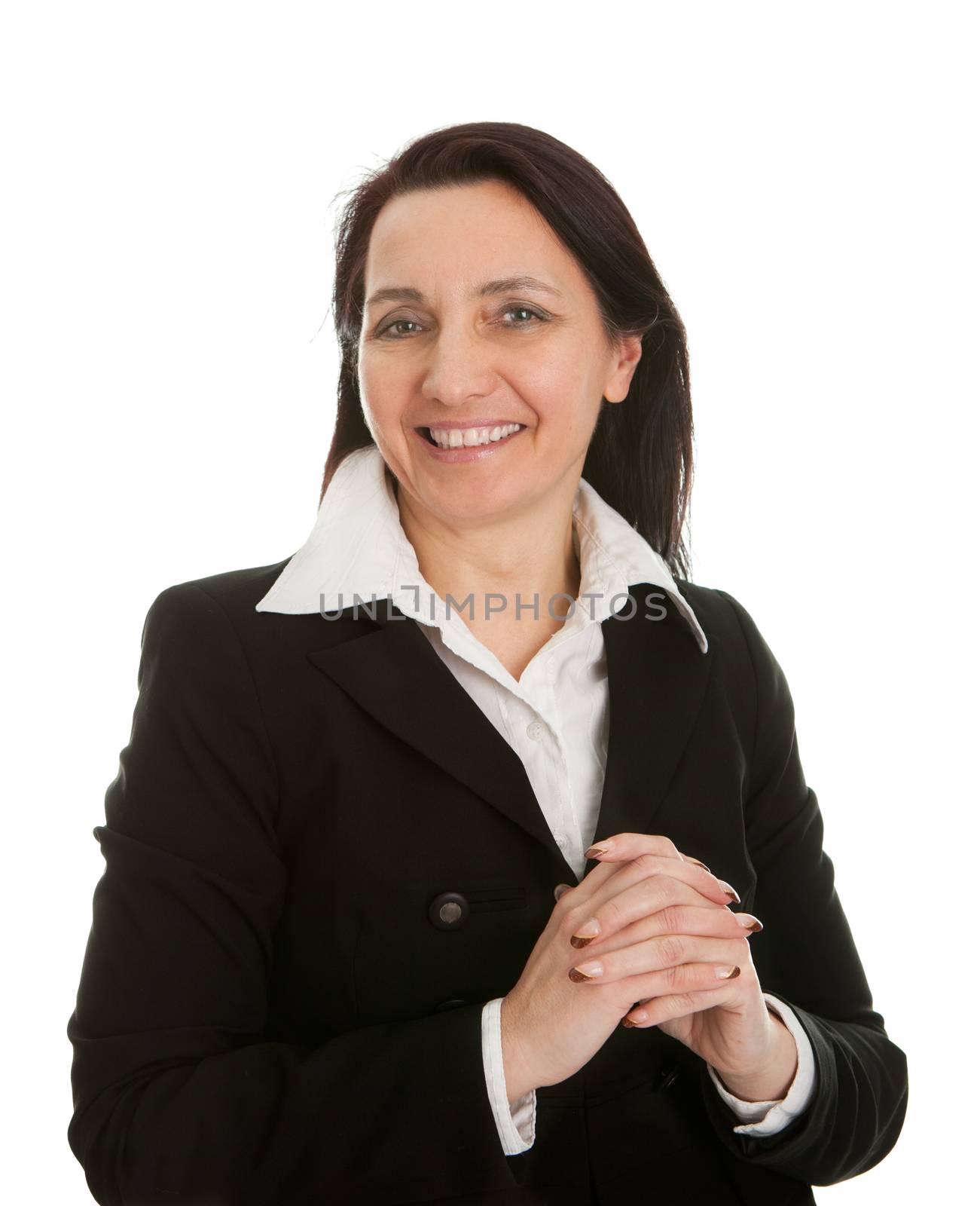 Portrait of beautiful successful businesswoman. Isolated on white