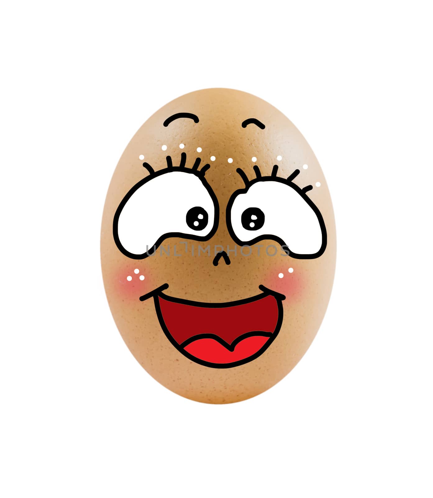 single  brown egg  with smiling face  over  white background .