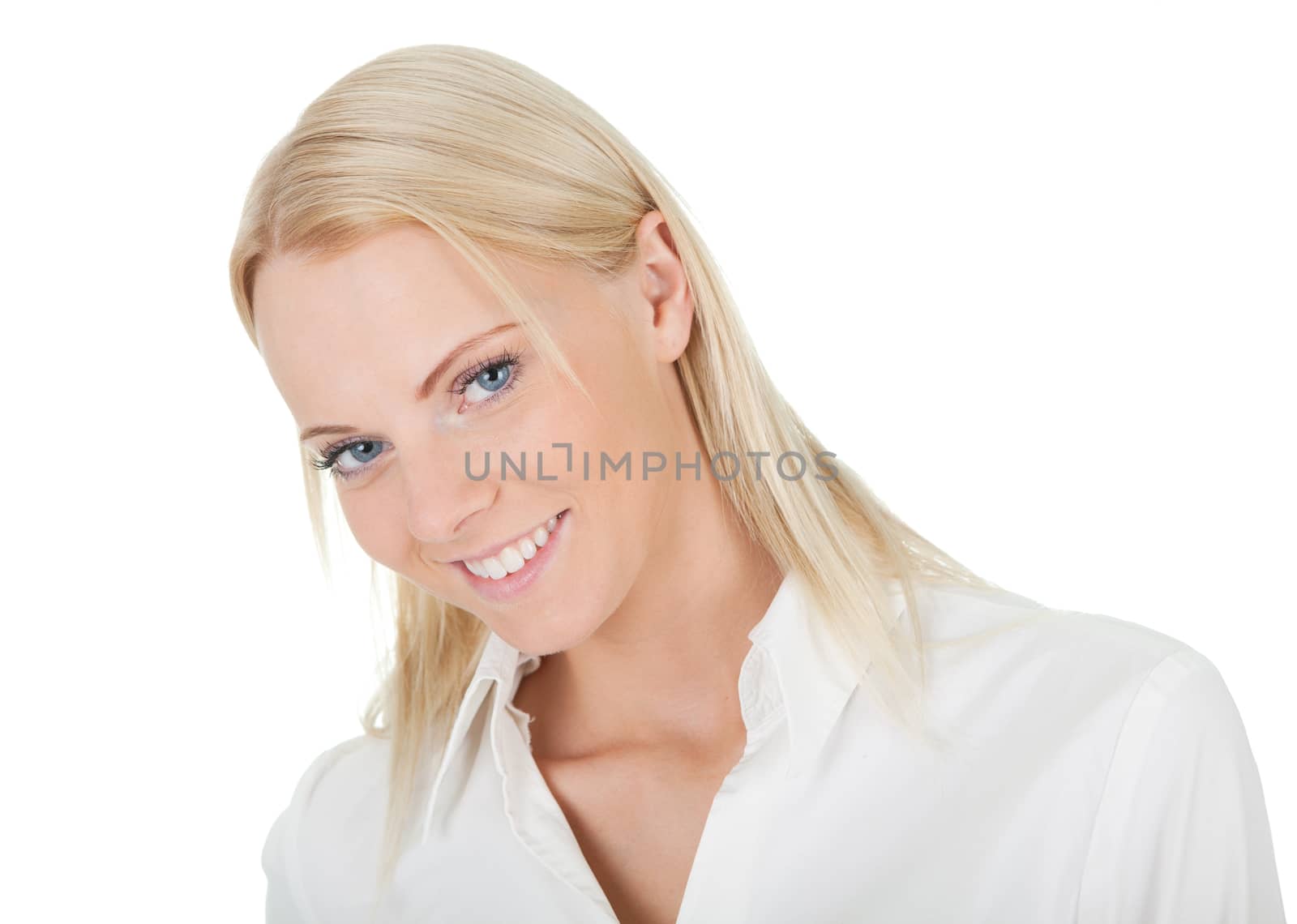 Portrait of beautiful successful businesswoman. Isolated on white