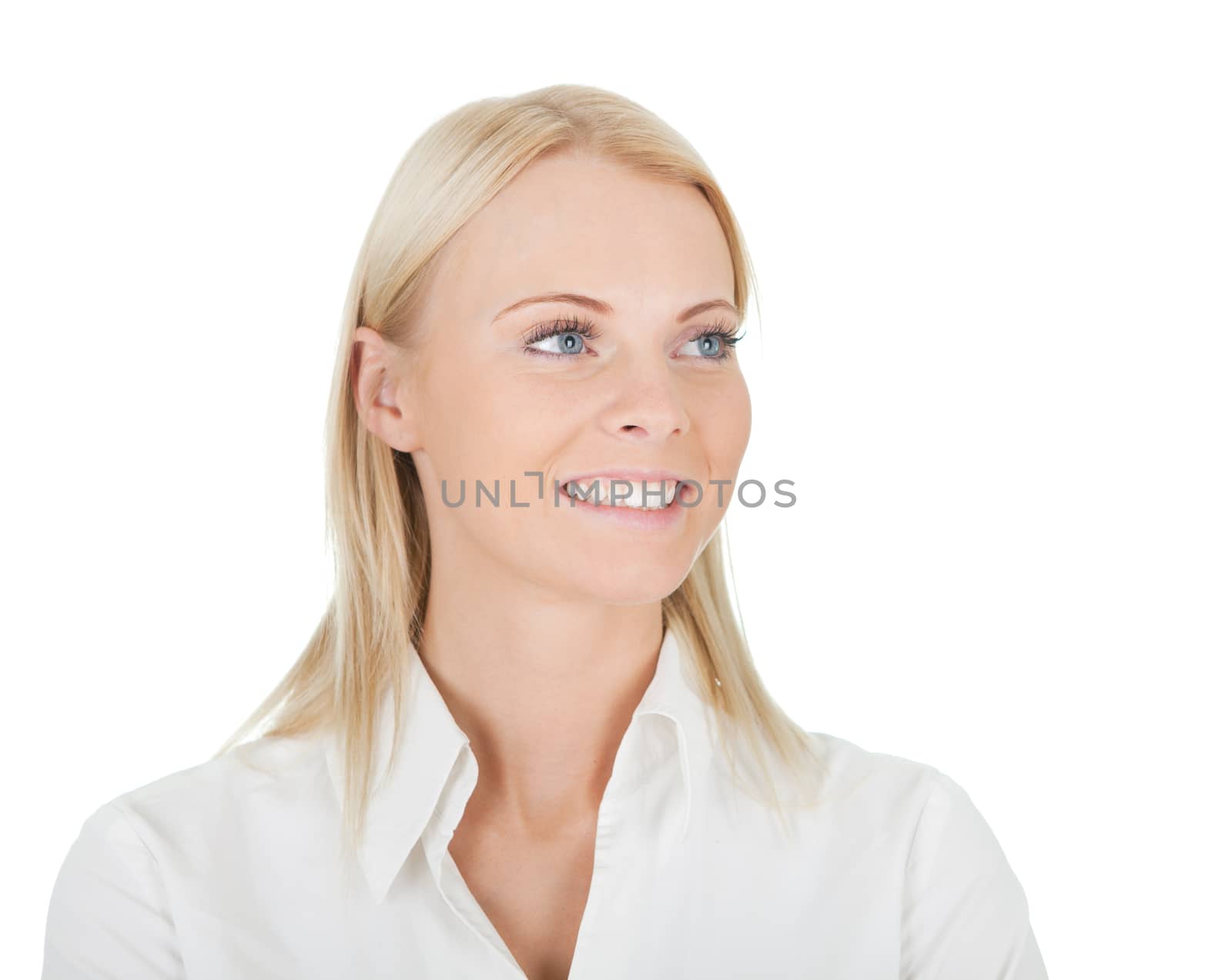 Portrait of beautiful successful businesswoman. Isolated on white
