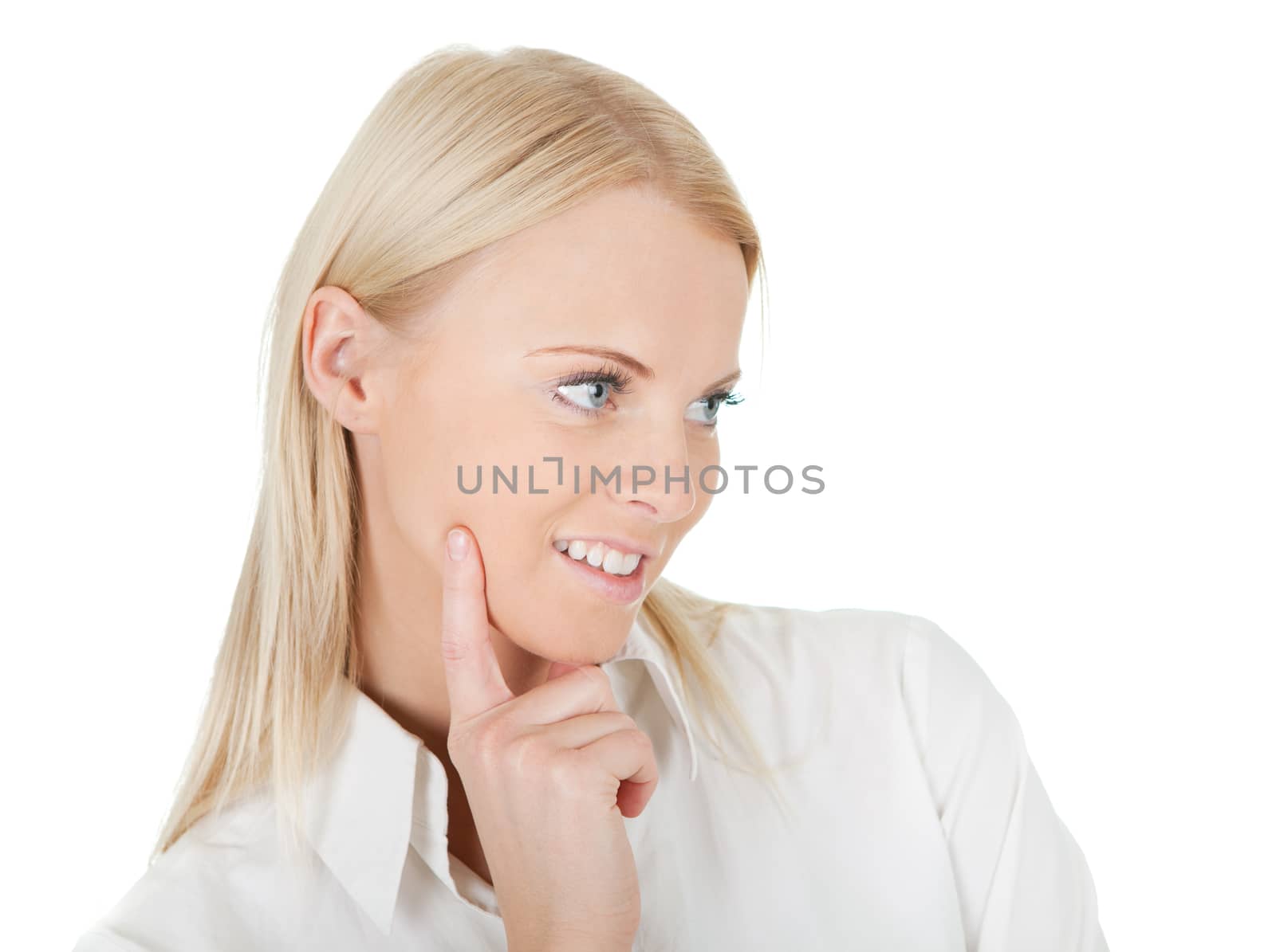 Portrait of beautiful successful businesswoman. Isolated on white
