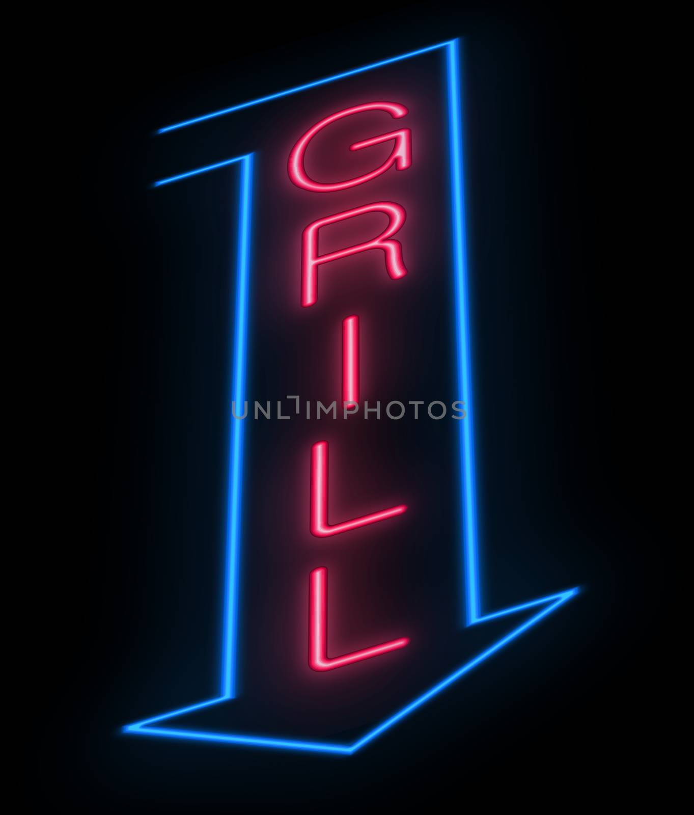 Illustration depicting an illuminated neon grill sign.