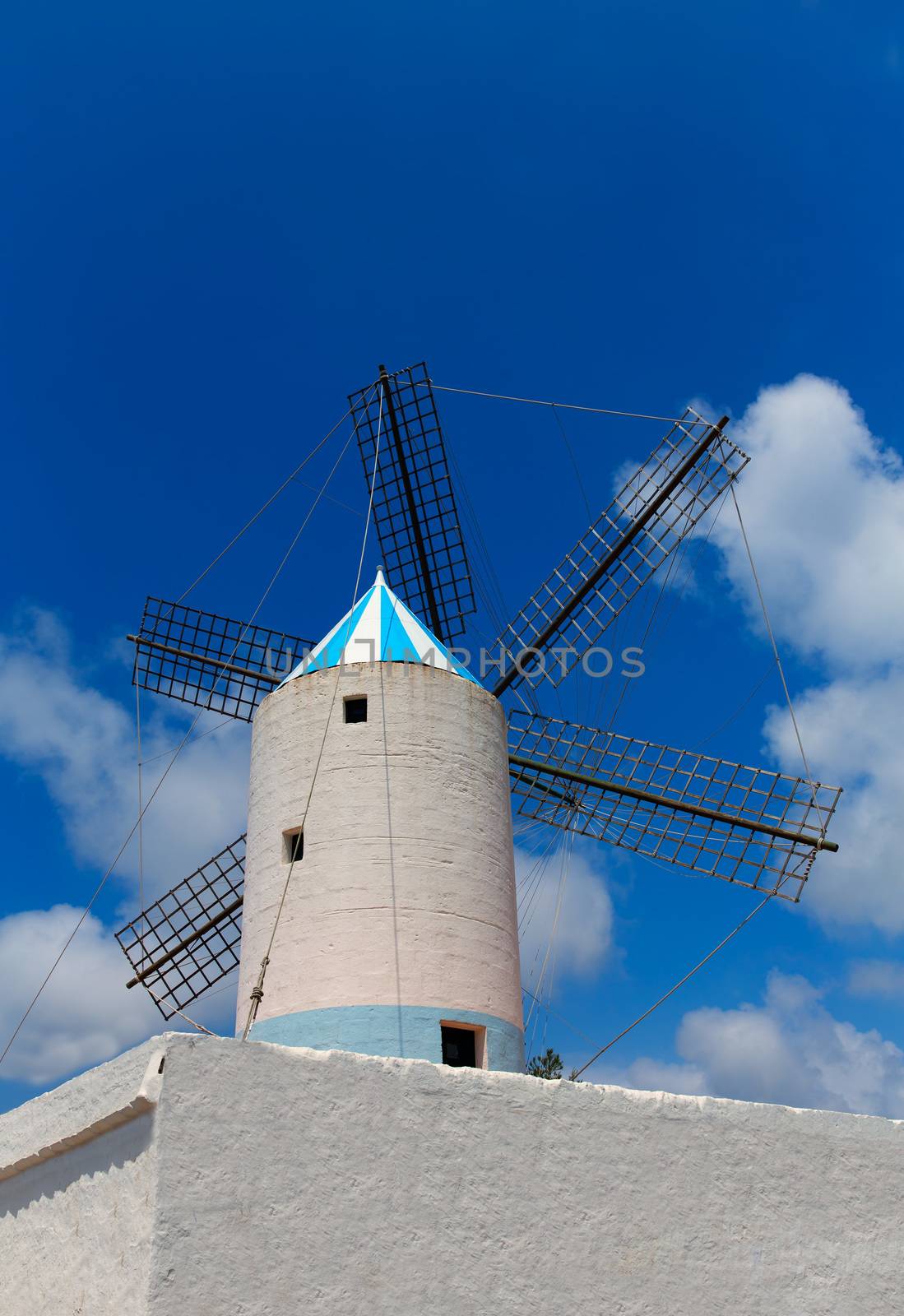 Menorca Sant Lluis San Luis Moli de Dalt windmill in Balearic islands of Spain