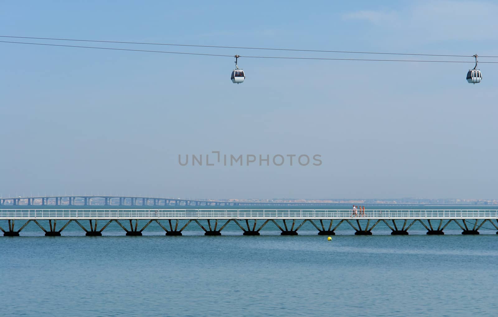 Cable car, Bridge Vasco da Gama and footbridge in Lisbon (Nations park)