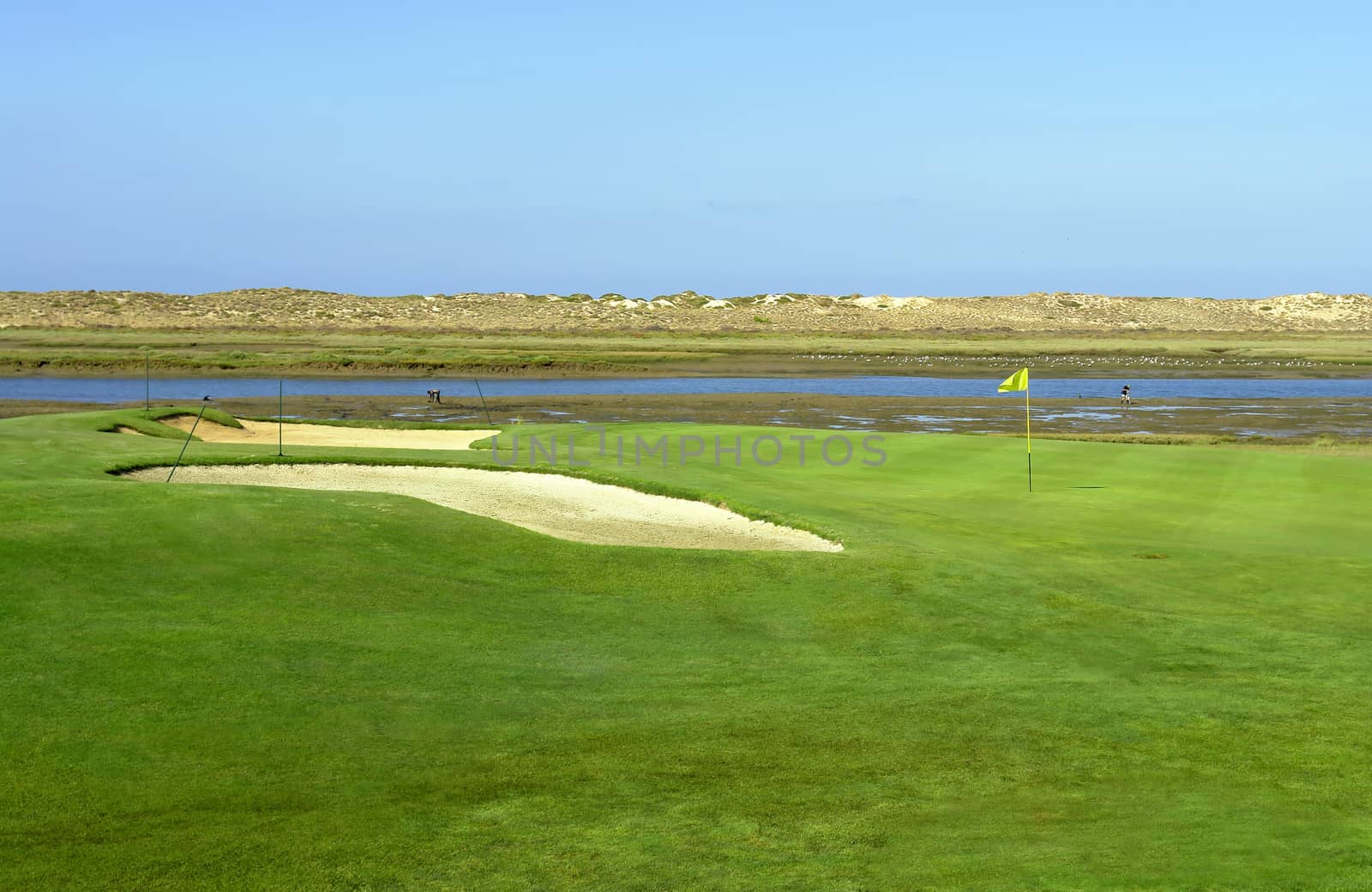 Golf course in Ria Formosa Ecosystem landscape, Algarve, Portugal