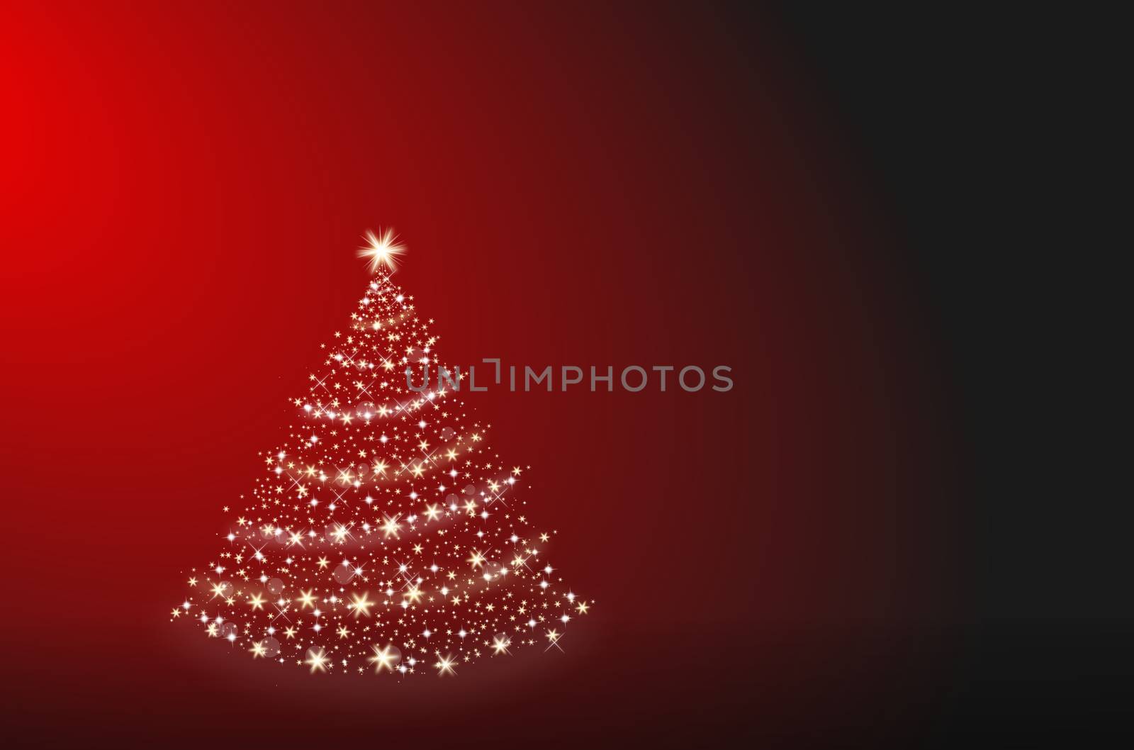 Christmas tree made of stars staying alone on a red background