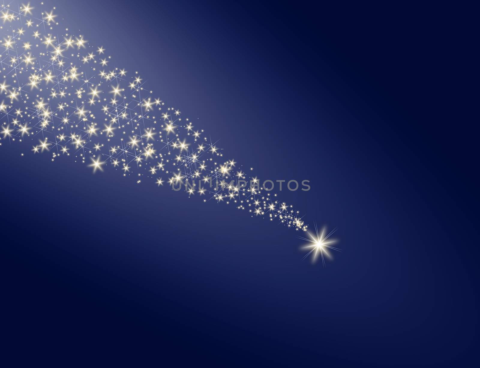 Falling star on a blue background with a white trail