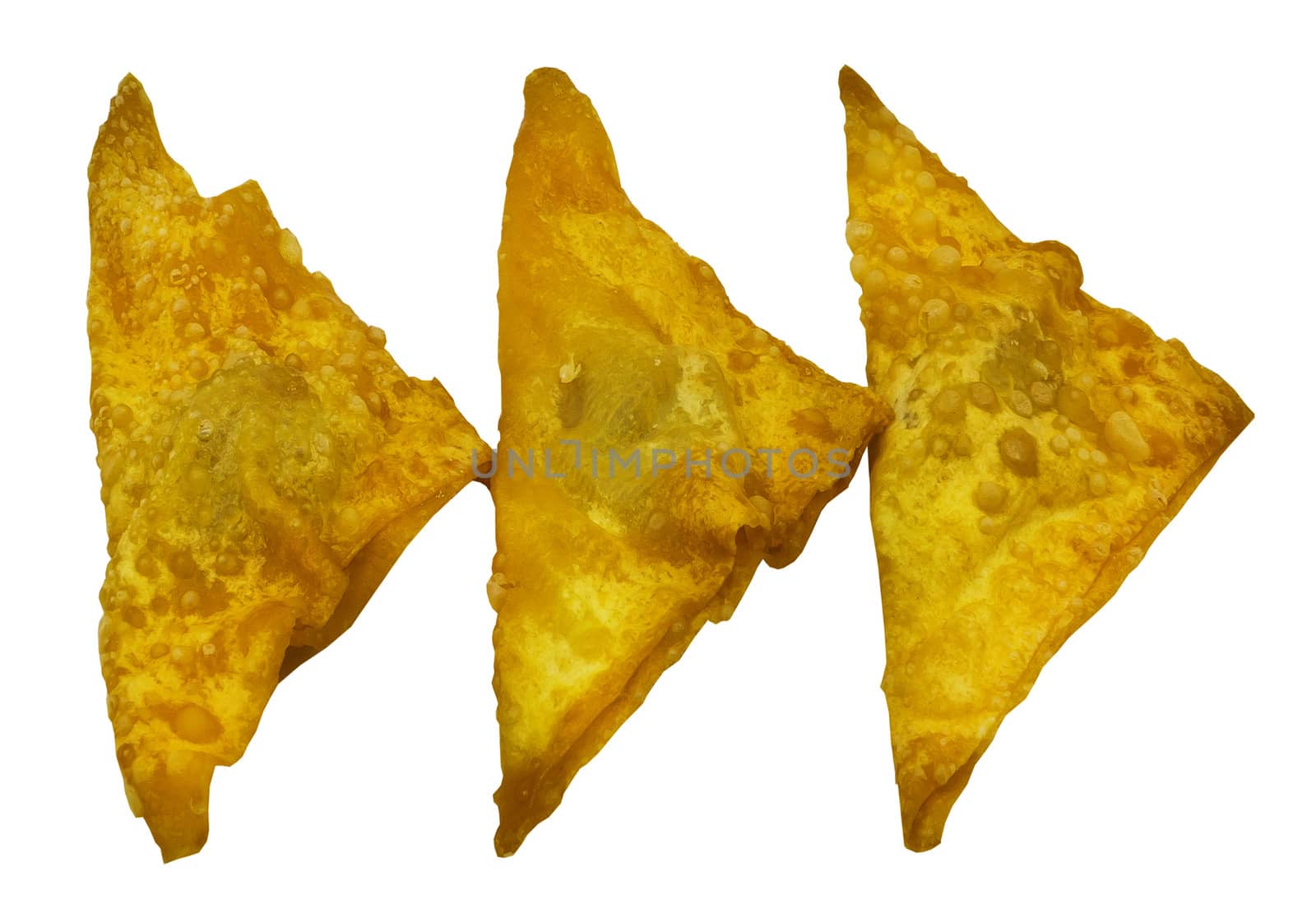 isolated Deep Fried Wonton with minced pork on white background by sutipp11