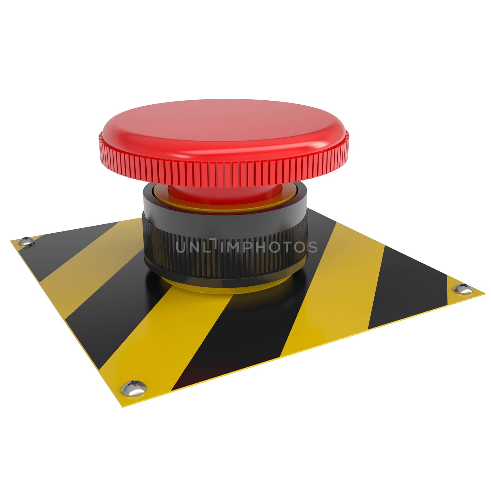 The red button on the base. Isolated render on a white background