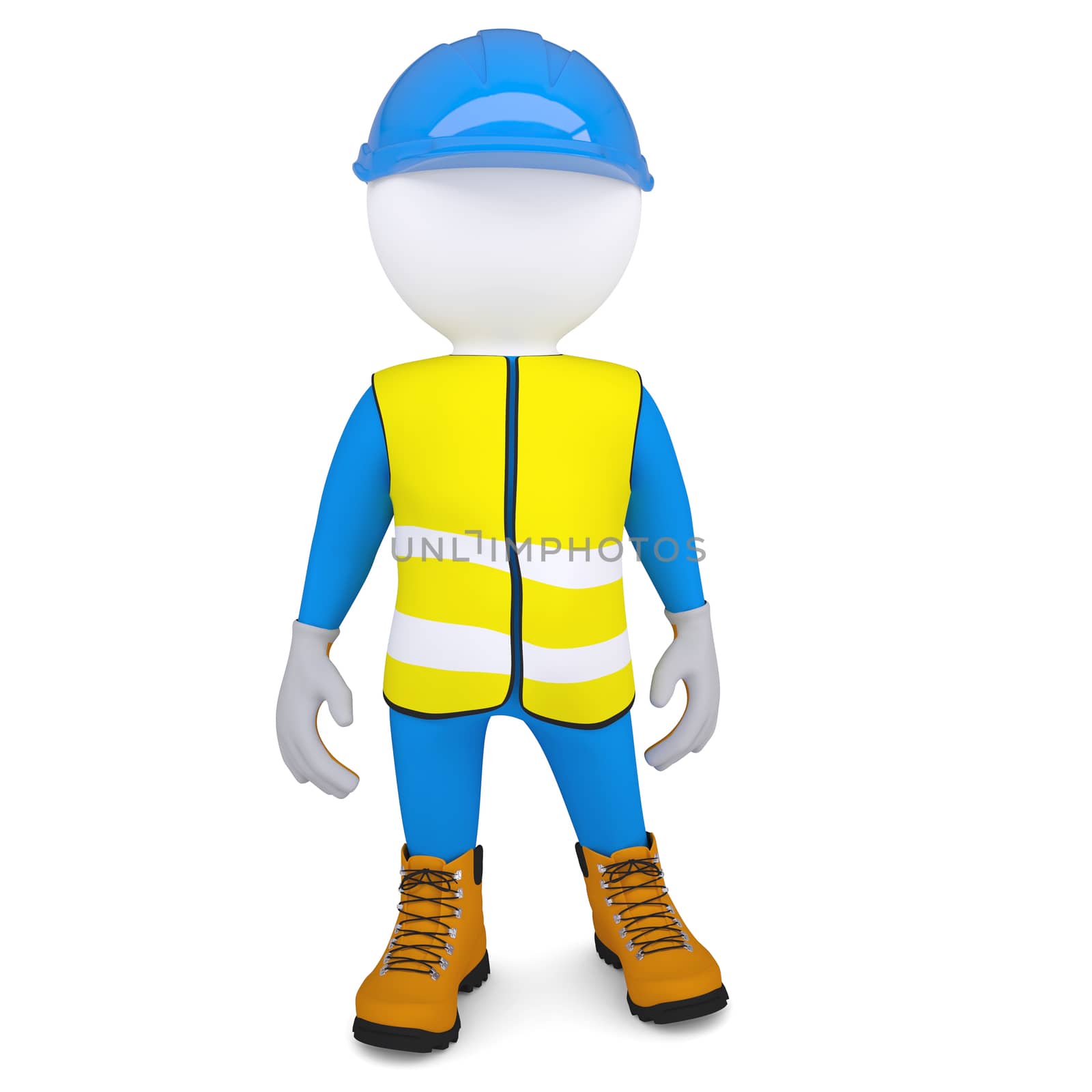 3d white man in overalls. Isolated render on a white background