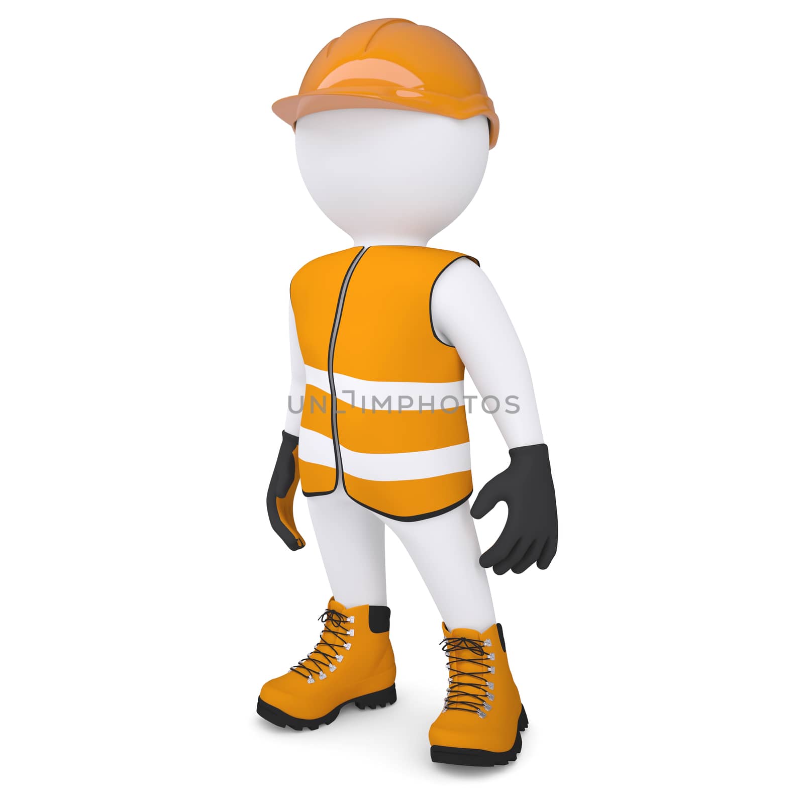 3d white man in overalls. Isolated render on a white background