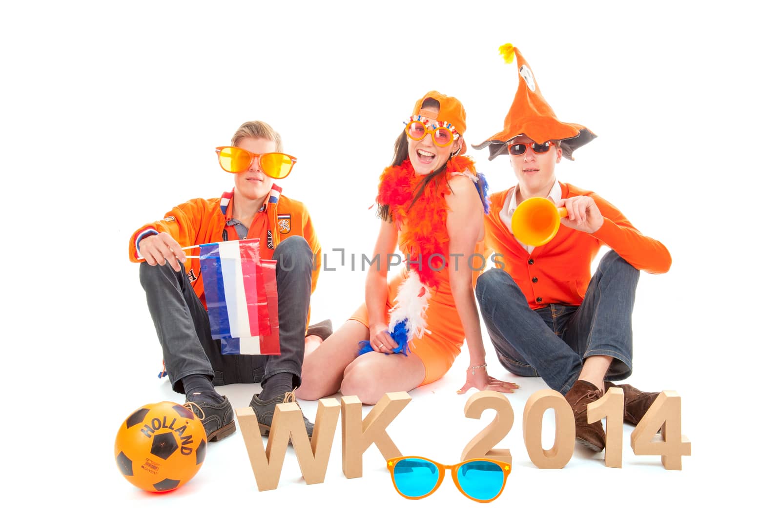 two boys and a girl, the supporters of the dutch soccerteam.