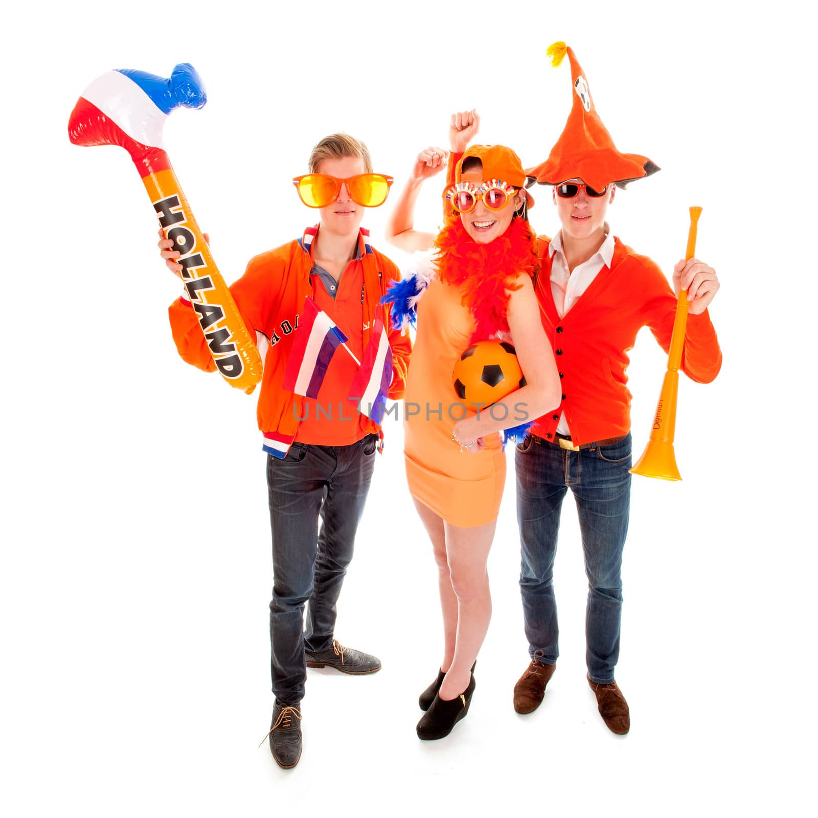 two boys and a girl, the supporters of the dutch soccerteam.