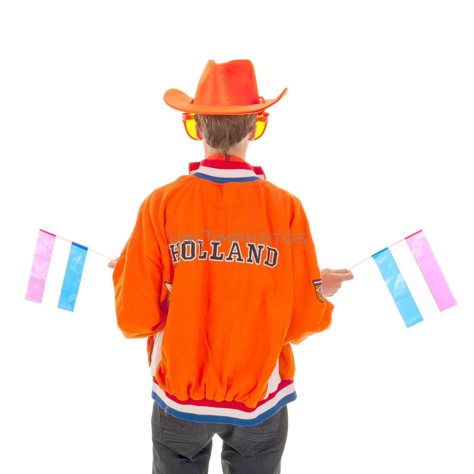 a boy ready for the world championship, to support the dutch soccer team