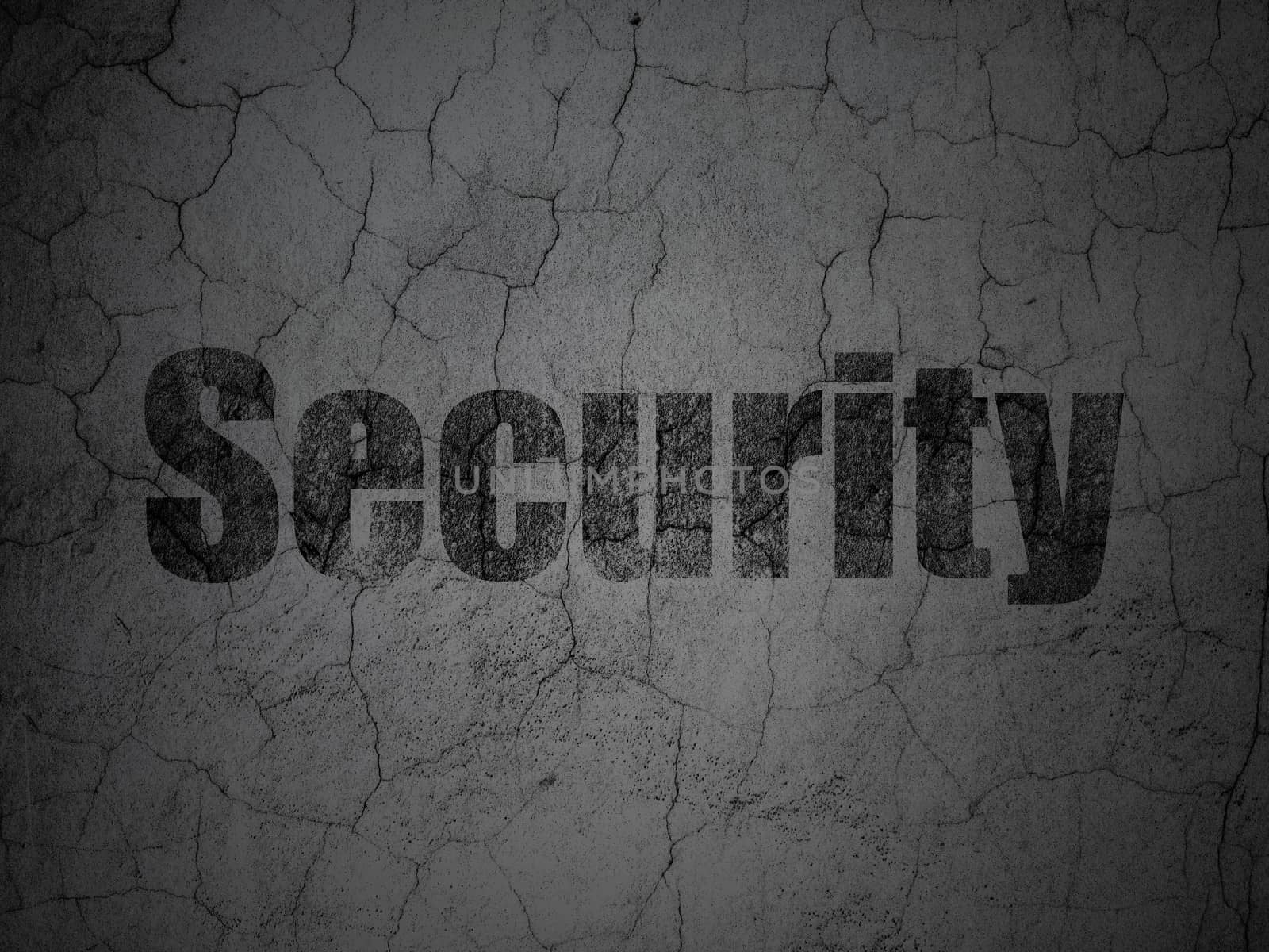 Security concept: Black Security on grunge textured concrete wall background, 3d render