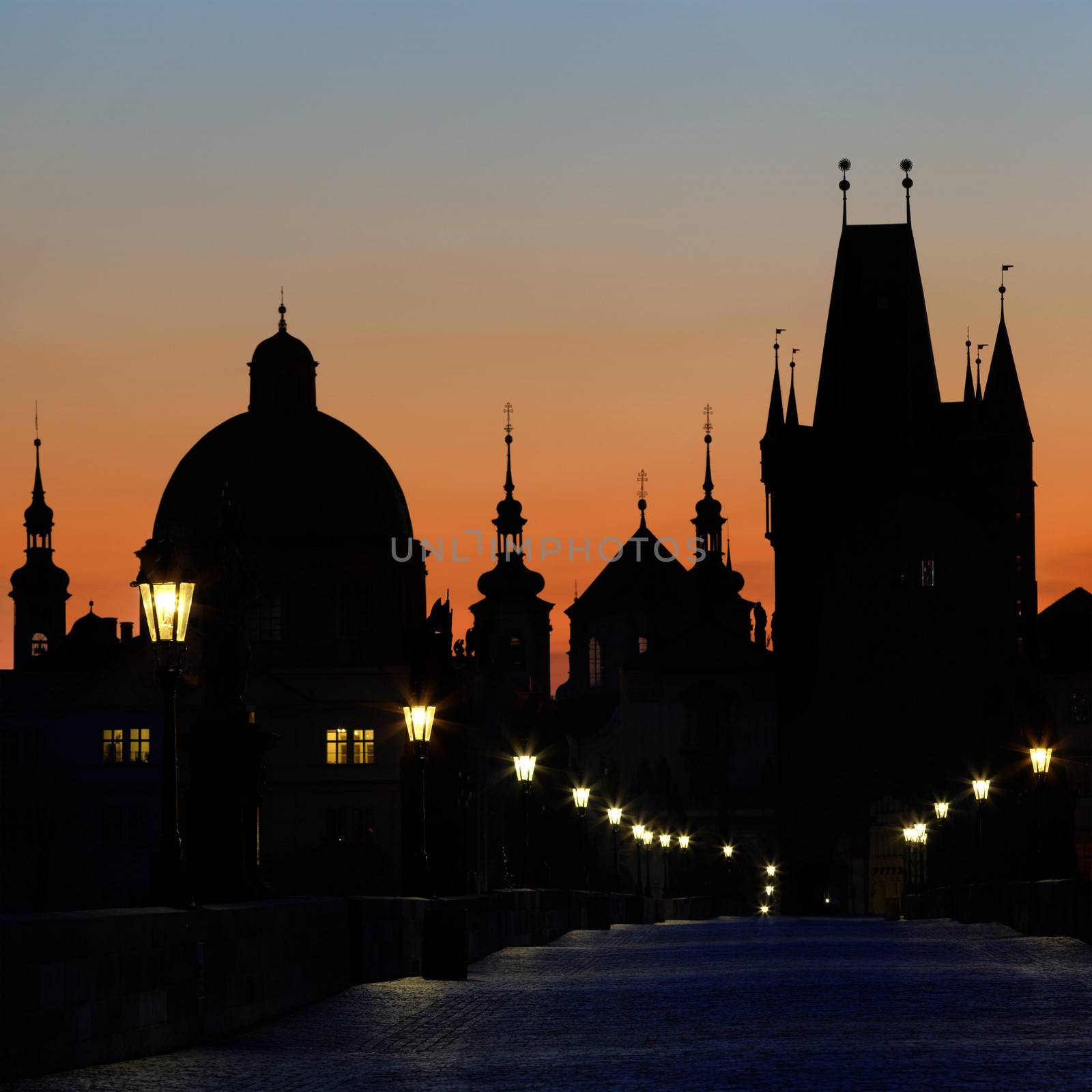 Charles Bridge before dawn, Prague, Czech Republic