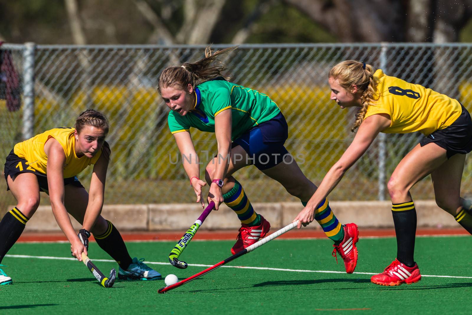 Girl hockey action on astro field at the National high school championships at Kearsney College outside Durban South-Africa