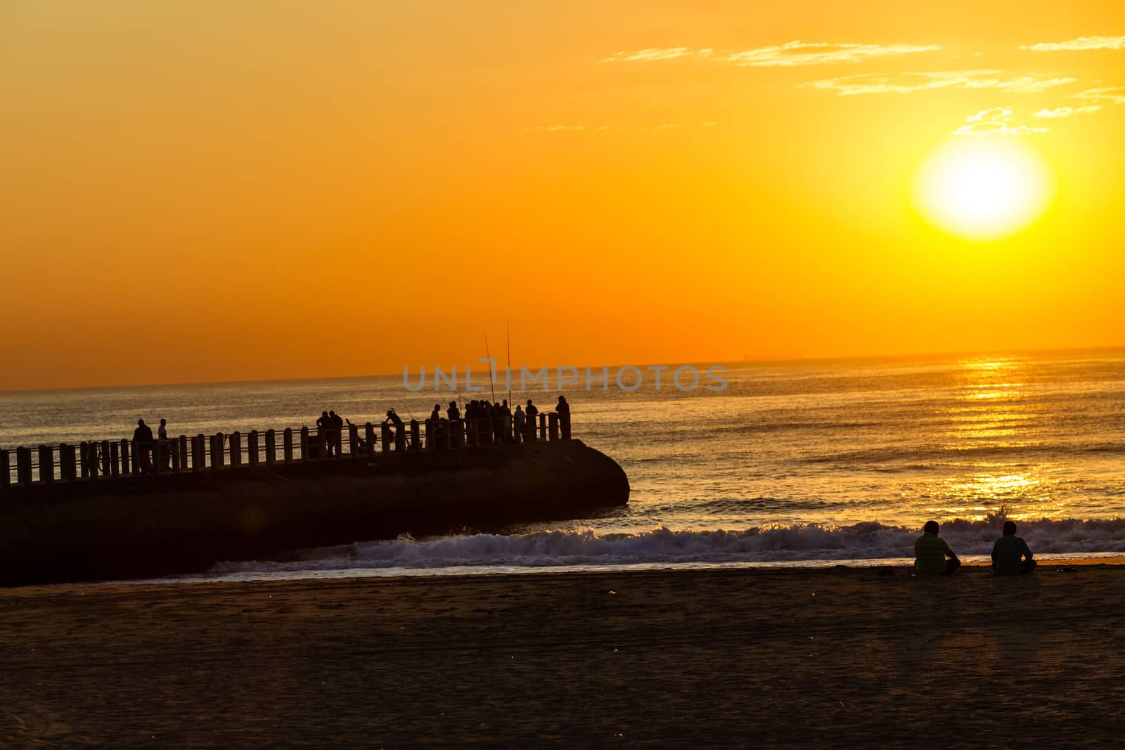 Ocean Sunrise Pier People Fishing by ChrisVanLennepPhoto