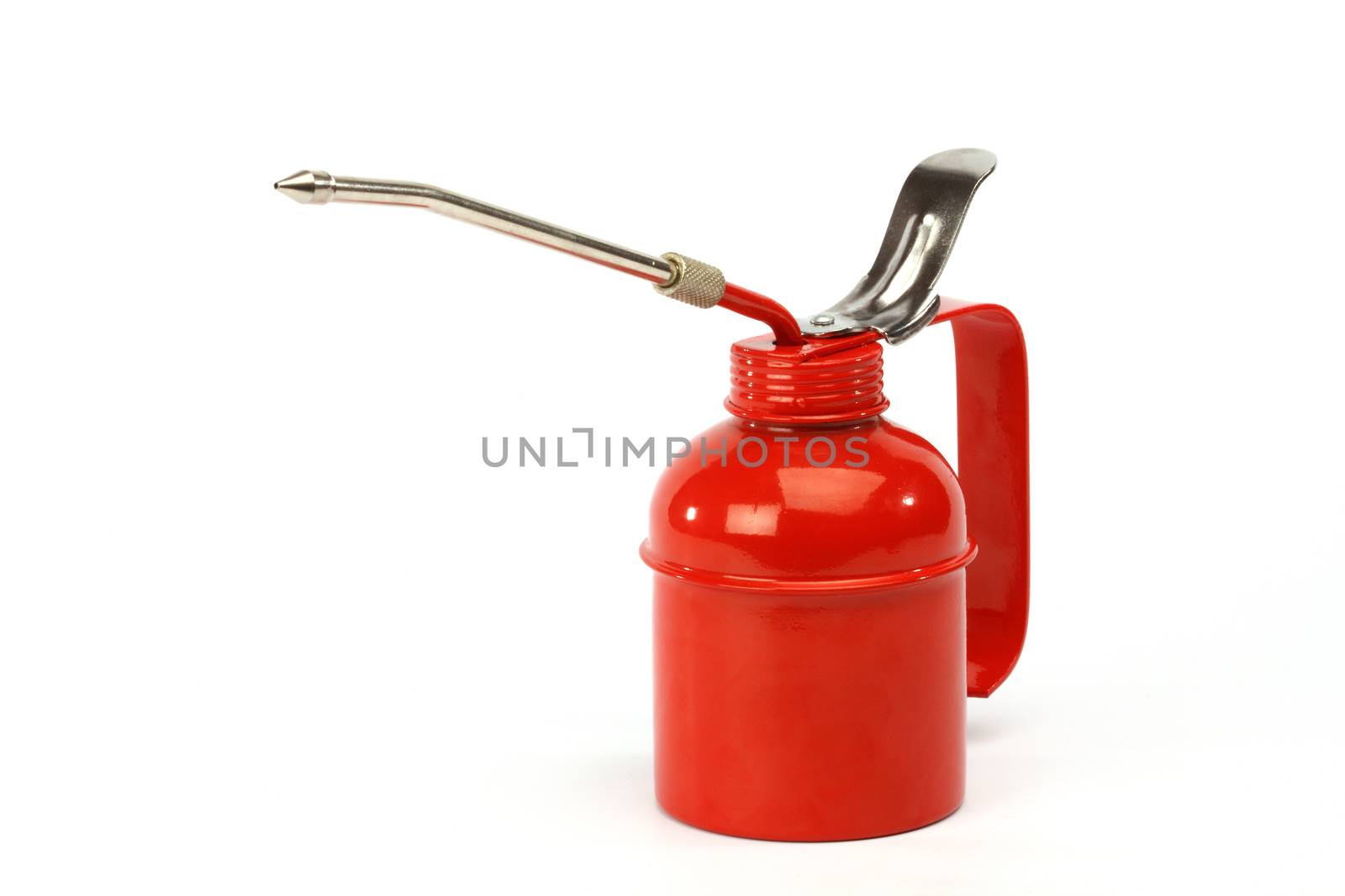 Red oiler close up over white background