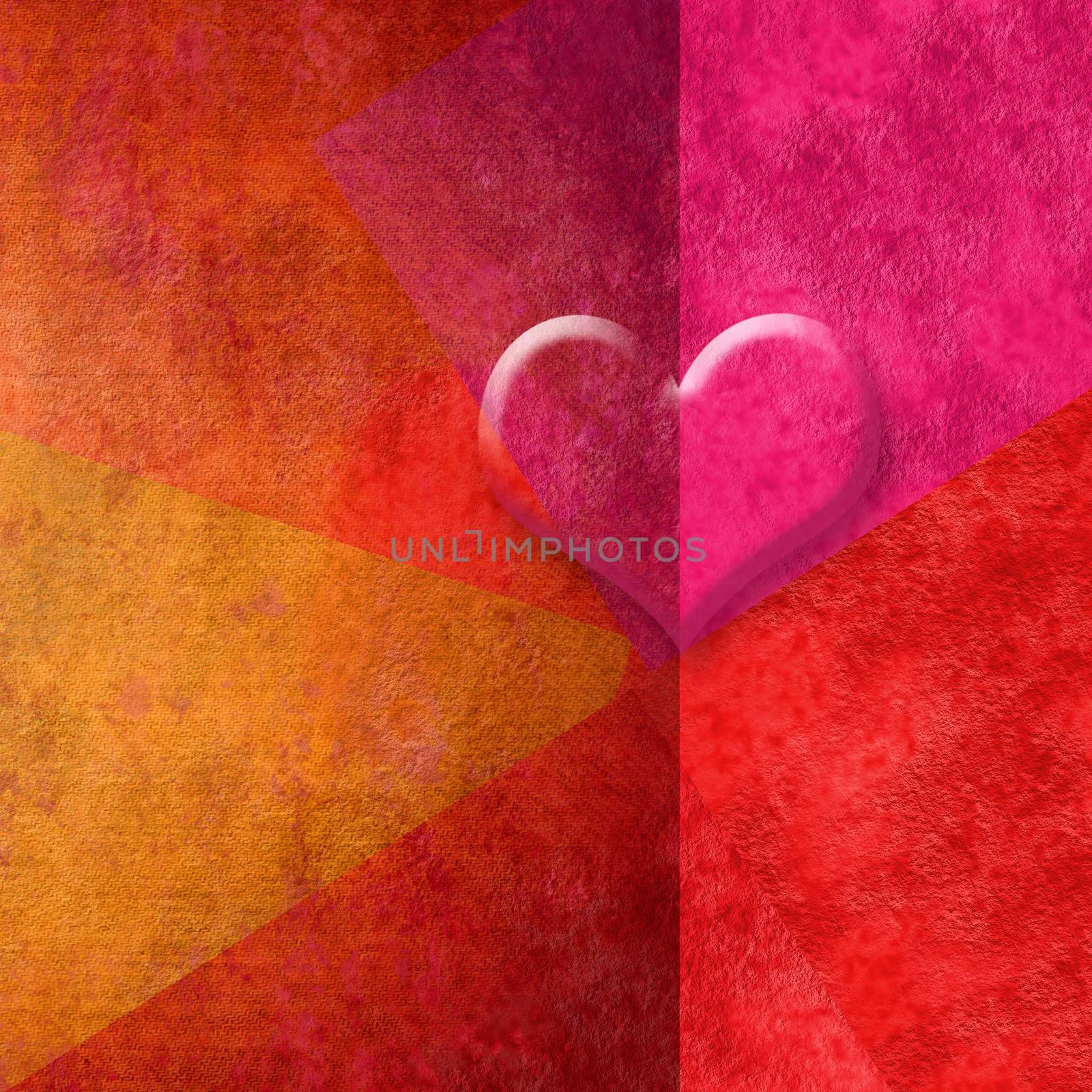 red background valentines card heart in red tones with copy espace for message