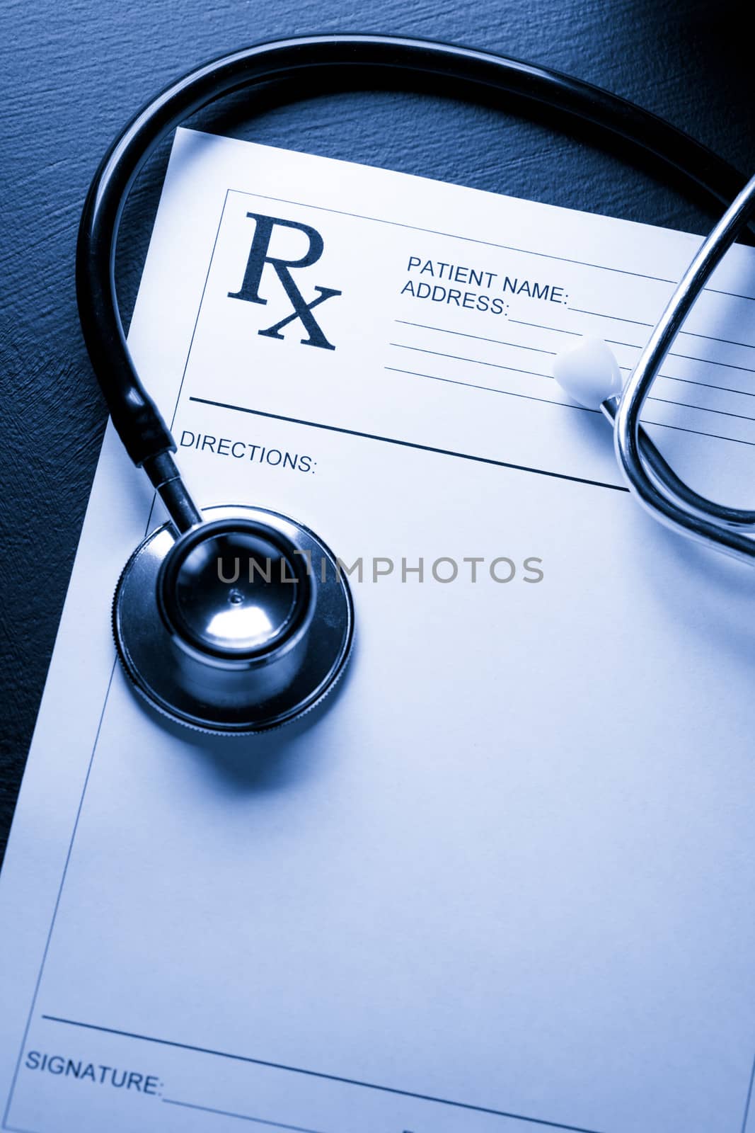 Stethoscope and patient list on black