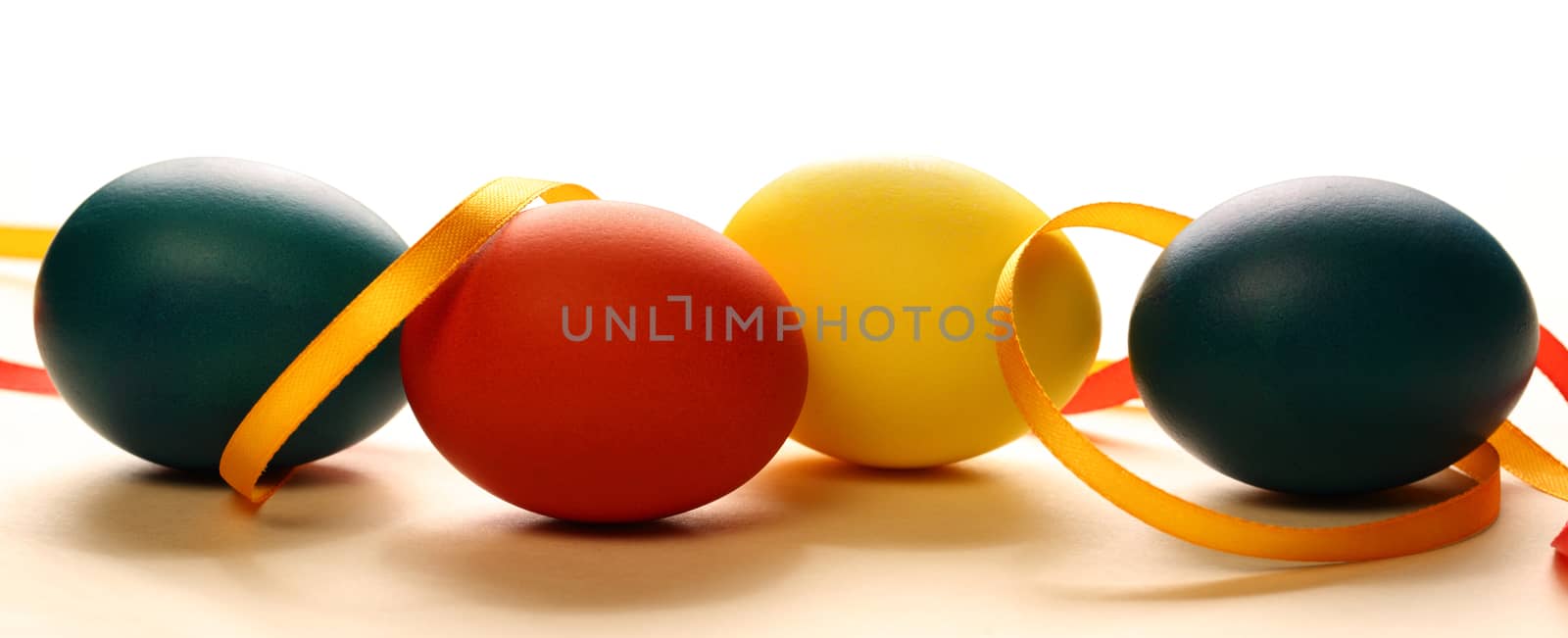 Easter eggs with yellow ribbon