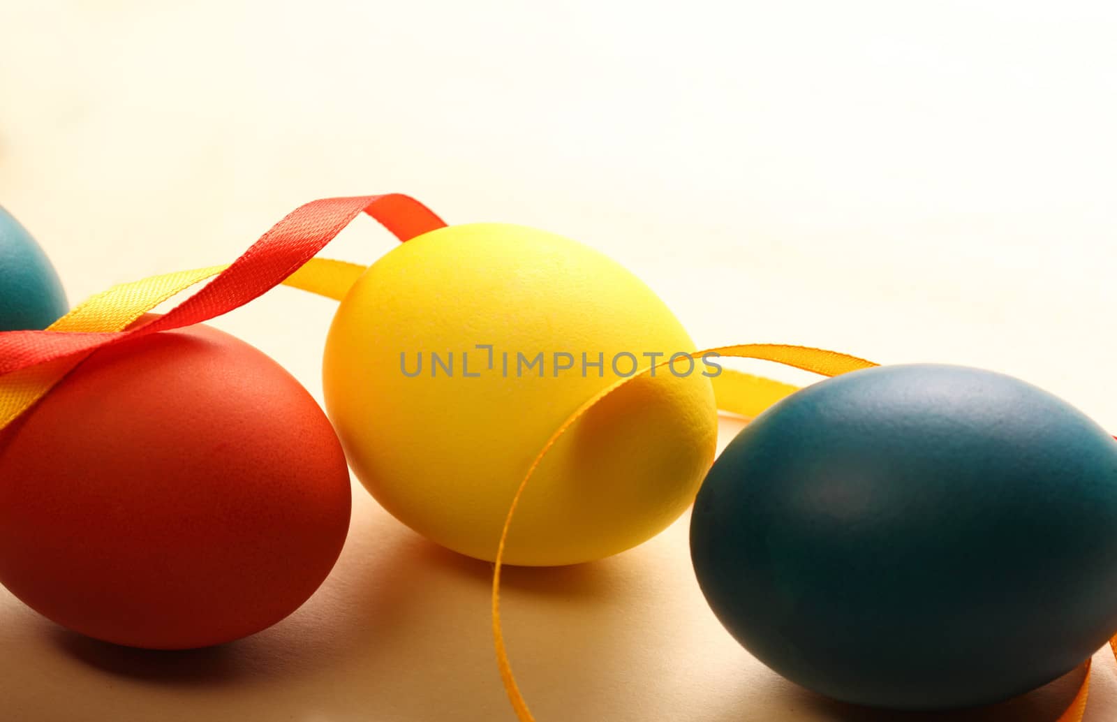 Easter eggs with yellow ribbon