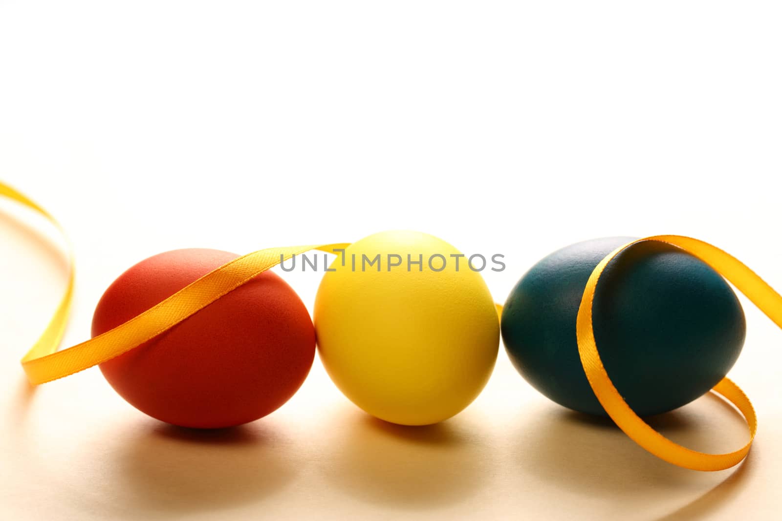 Easter eggs with yellow ribbon