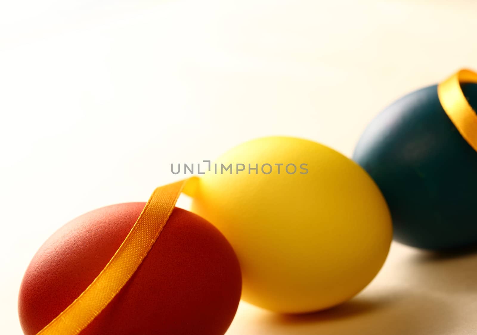 Easter eggs with yellow ribbon