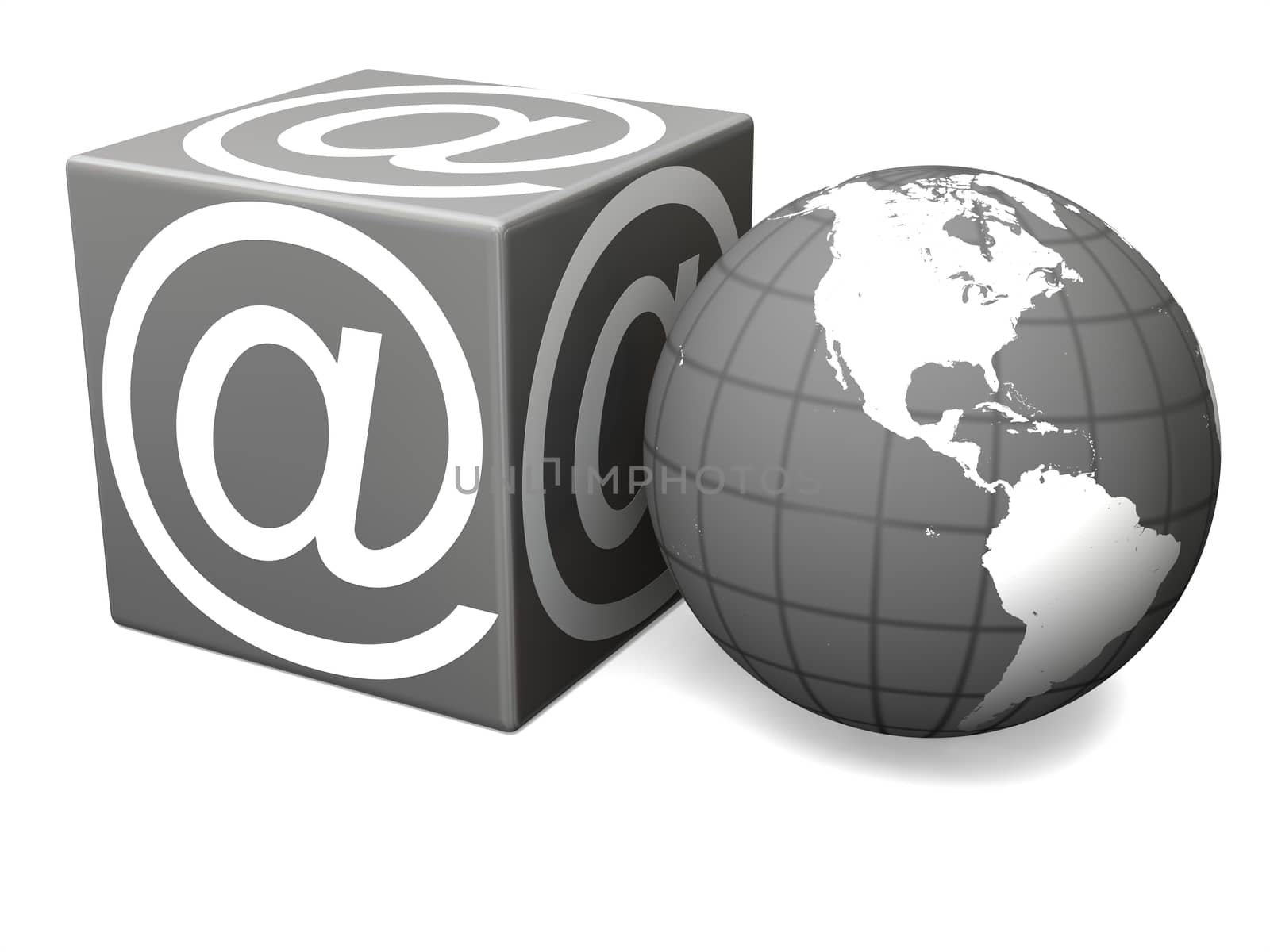At "@" sign with globe isolated on white background