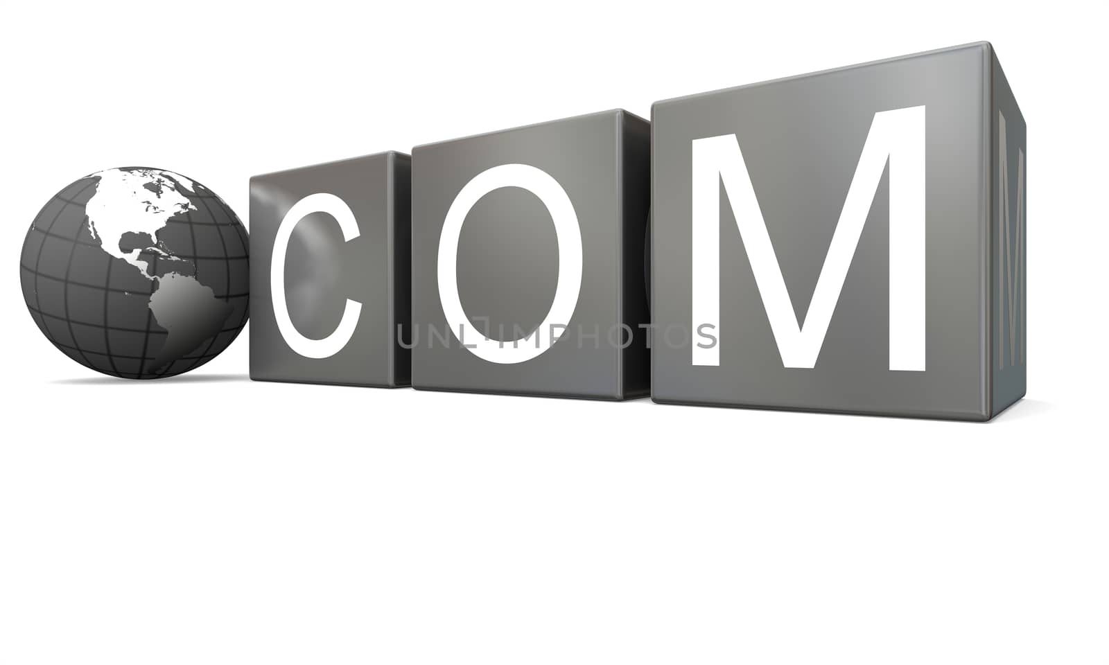 Dot com sign with planet earth model isolated on white background