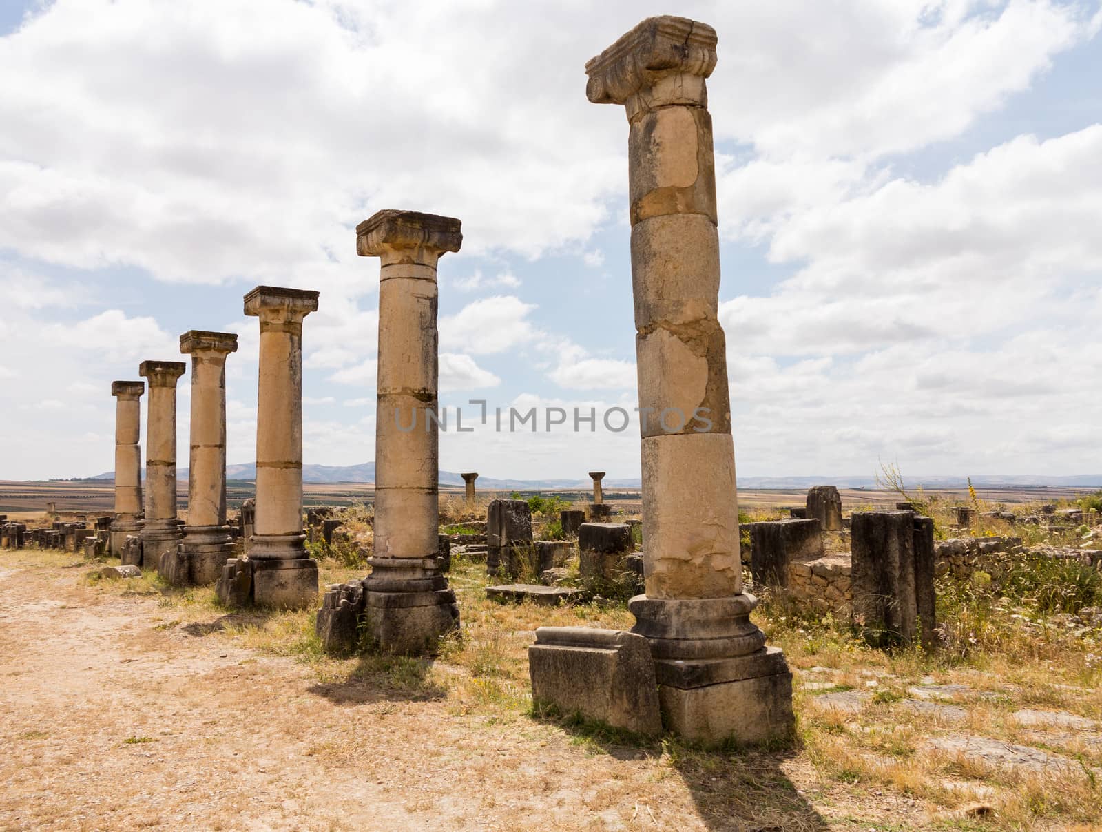 Volubilis is a partly excavated Roman city in Morocco situated near Meknes between Fes and Rabat. Built in a fertile agricultural area, it was developed from the 3rd century BC onwards as a Phoenician Carthaginian settlement