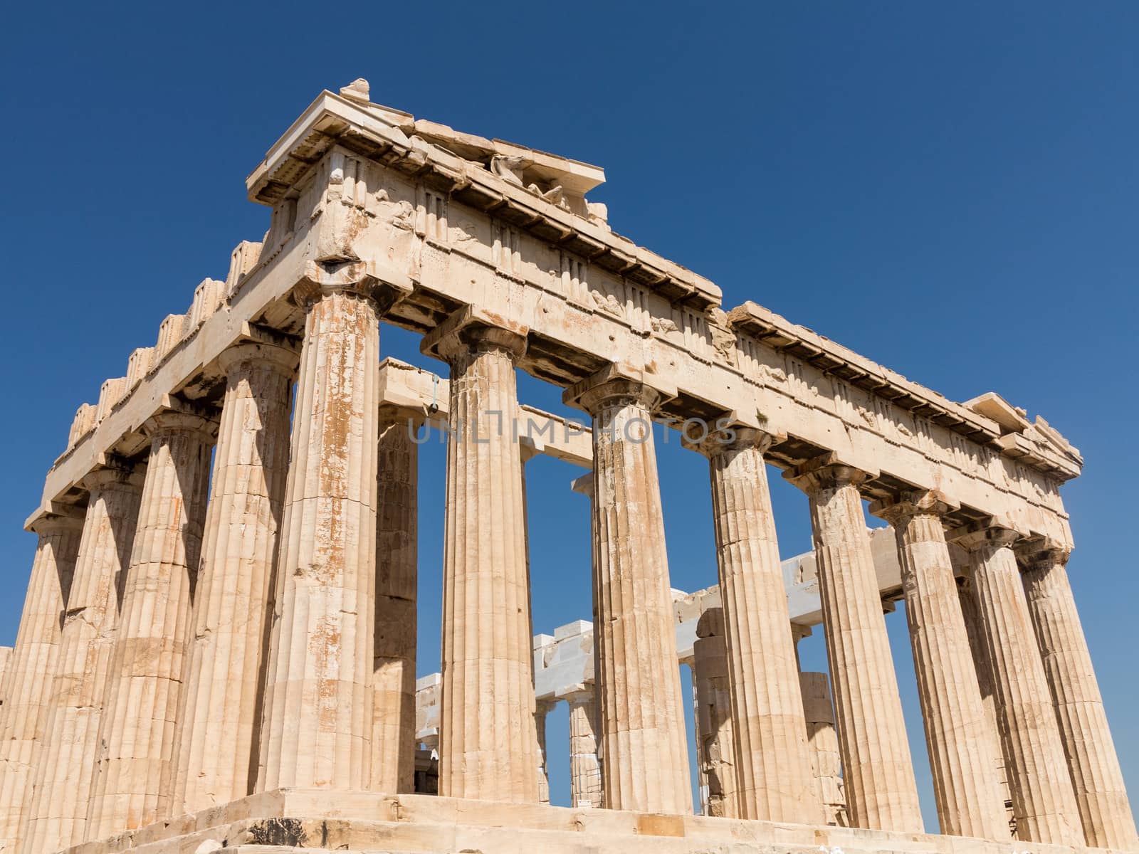 Details of the ruins of the Parthenon in the Acropolis in Athens, Greece