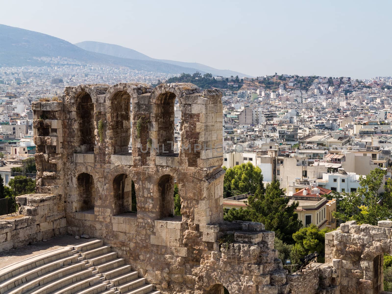 Herodus Atticus from the Acropolis.
The theater is used today as in ancient times for musical performances. City of Athens in the background