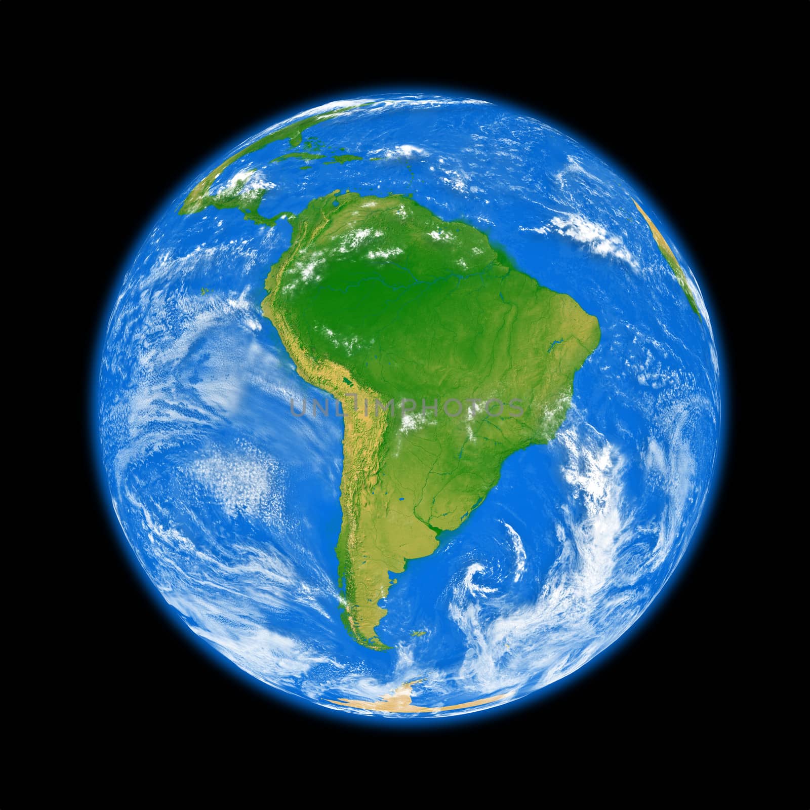South America on planet Earth isolated on black background. Elements of this image furnished by NASA.