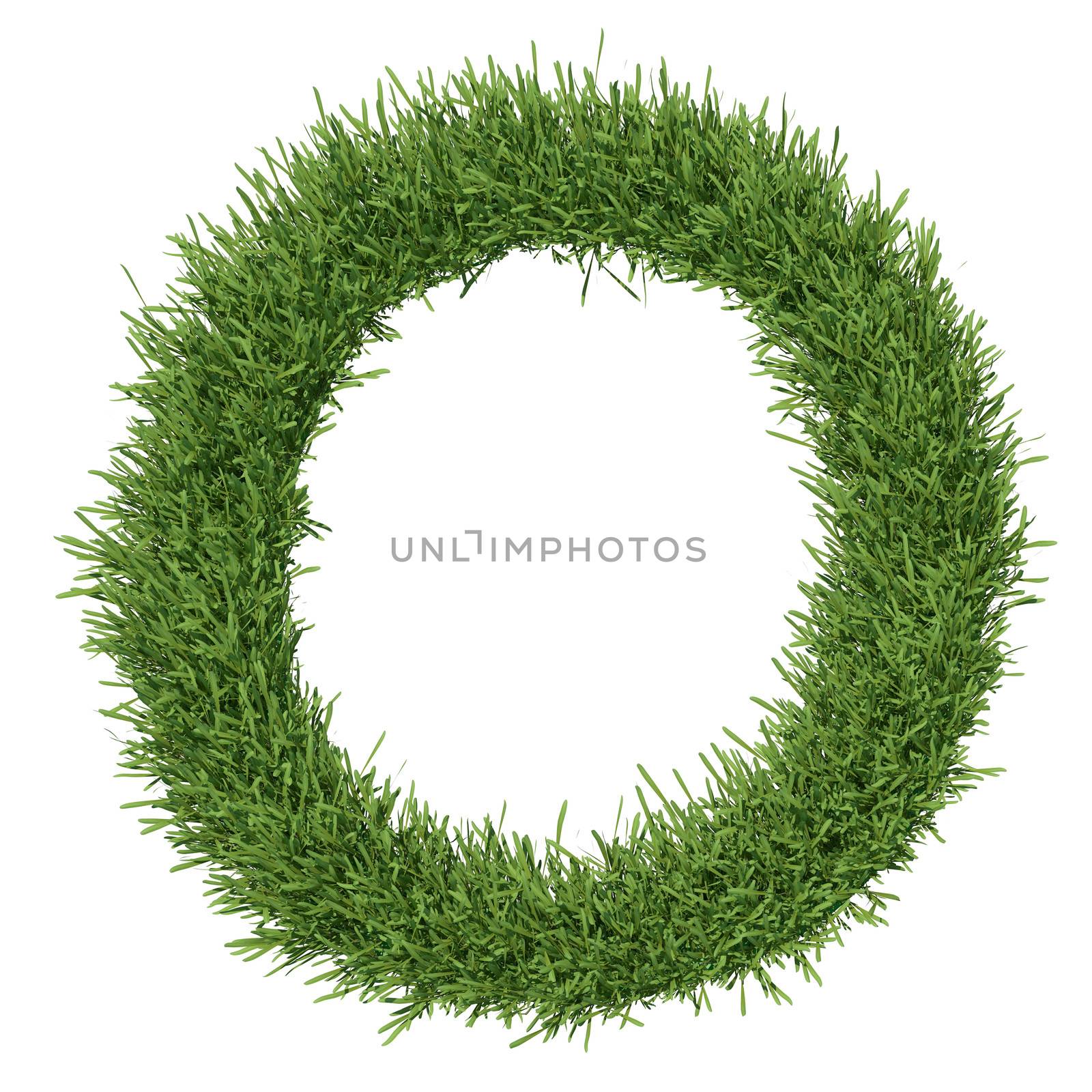 Letter of the alphabet made from grass. Isolated render on a white background