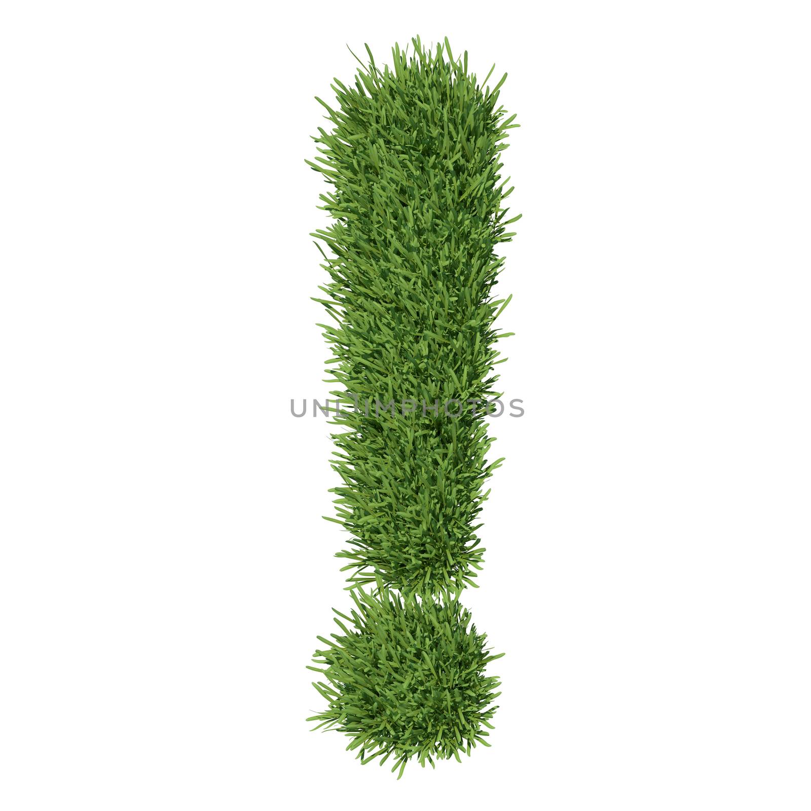 Exclamation mark made of grass. Isolated render on a white background