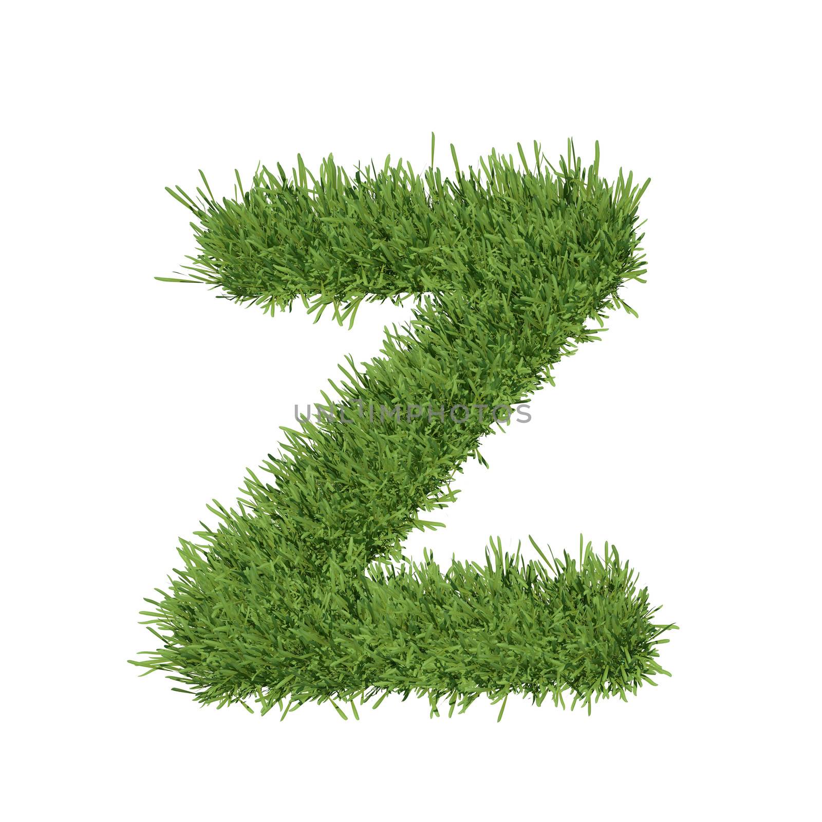 Letter of the alphabet made from grass. Isolated render on a white background